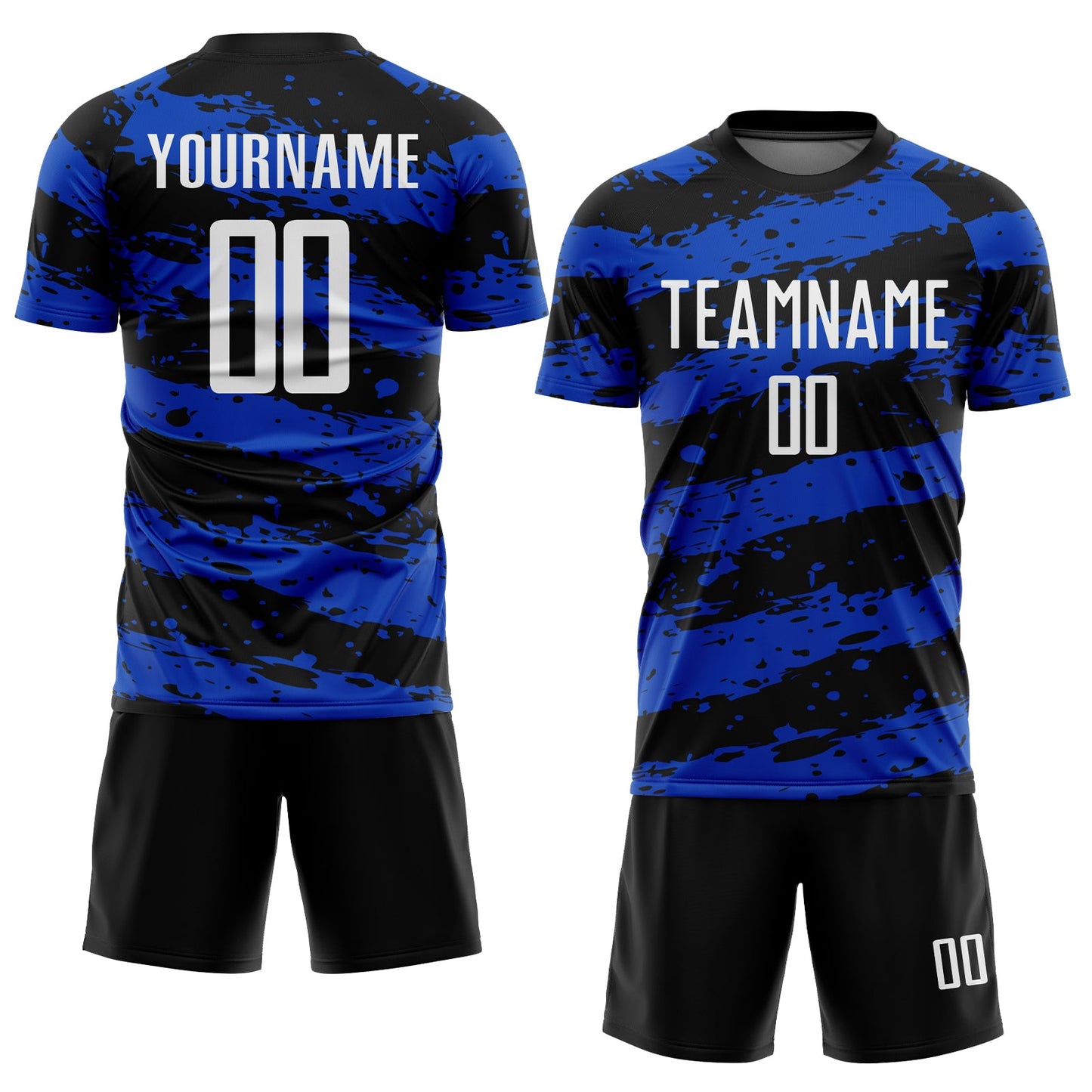 Custom Black White-Thunder Blue Splash Sublimation Soccer Uniform Jersey view 2