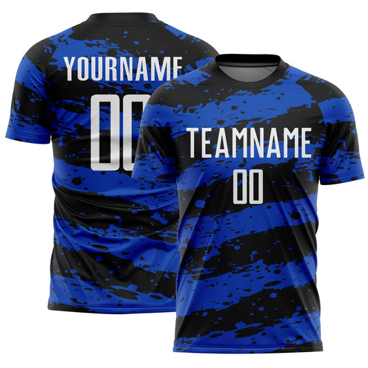 Custom Black White-Thunder Blue Splash Sublimation Soccer Uniform Jersey - Main View