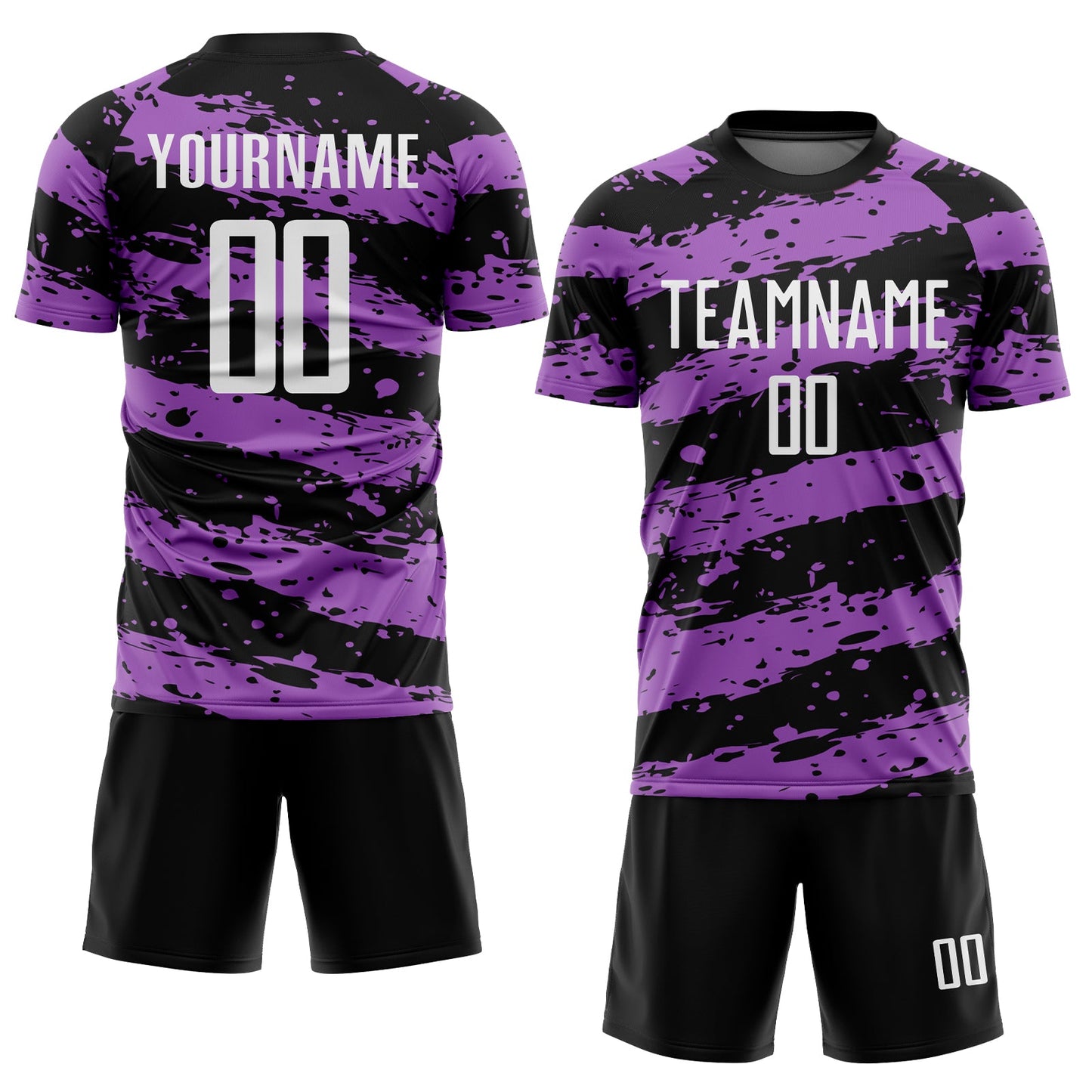 Custom Black White-Medium Purple Splash Sublimation Soccer Uniform Jersey view 2