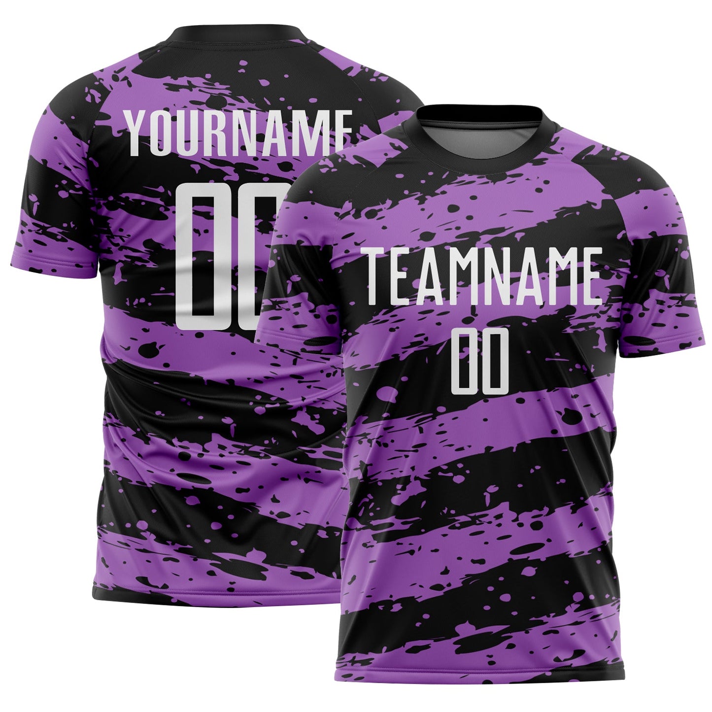 Custom Black White-Medium Purple Splash Sublimation Soccer Uniform Jersey - Main View