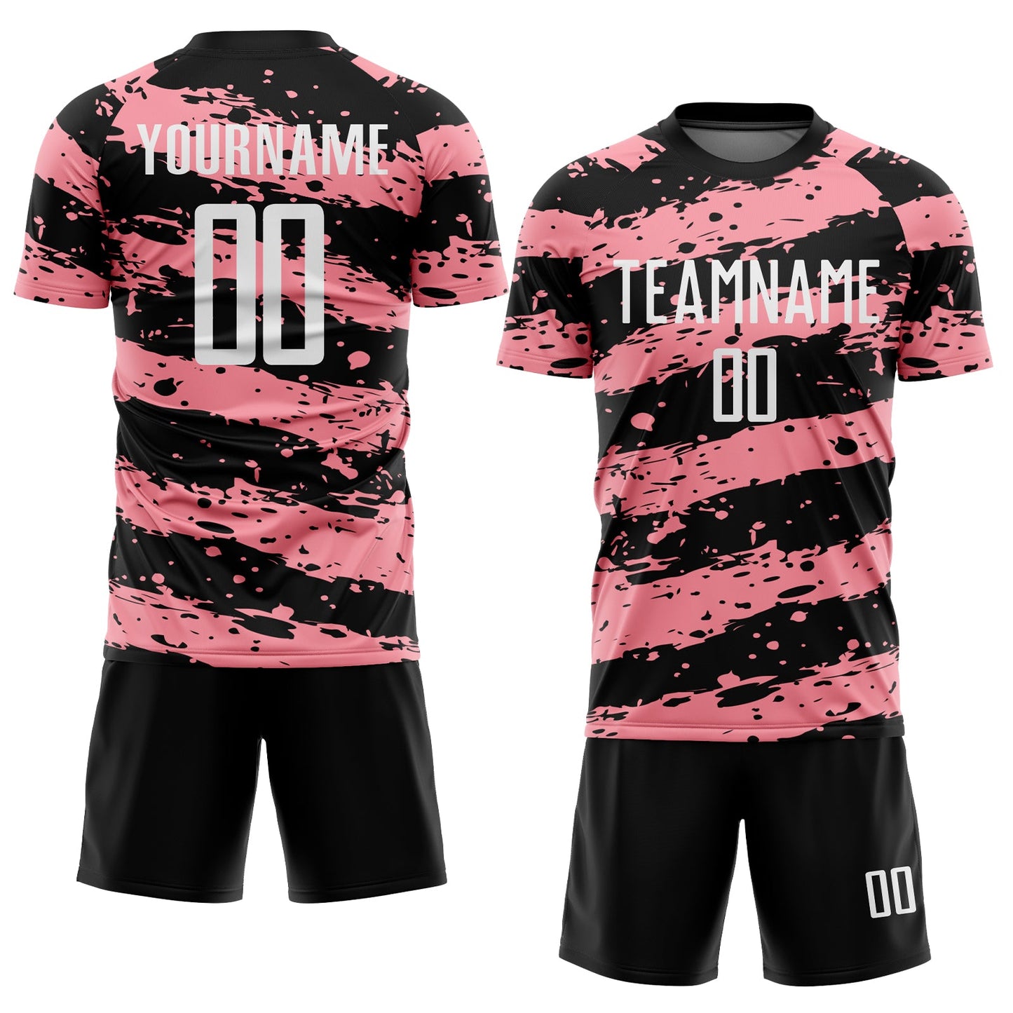 Custom Black White-Medium Pink Splash Sublimation Soccer Uniform Jersey view 2