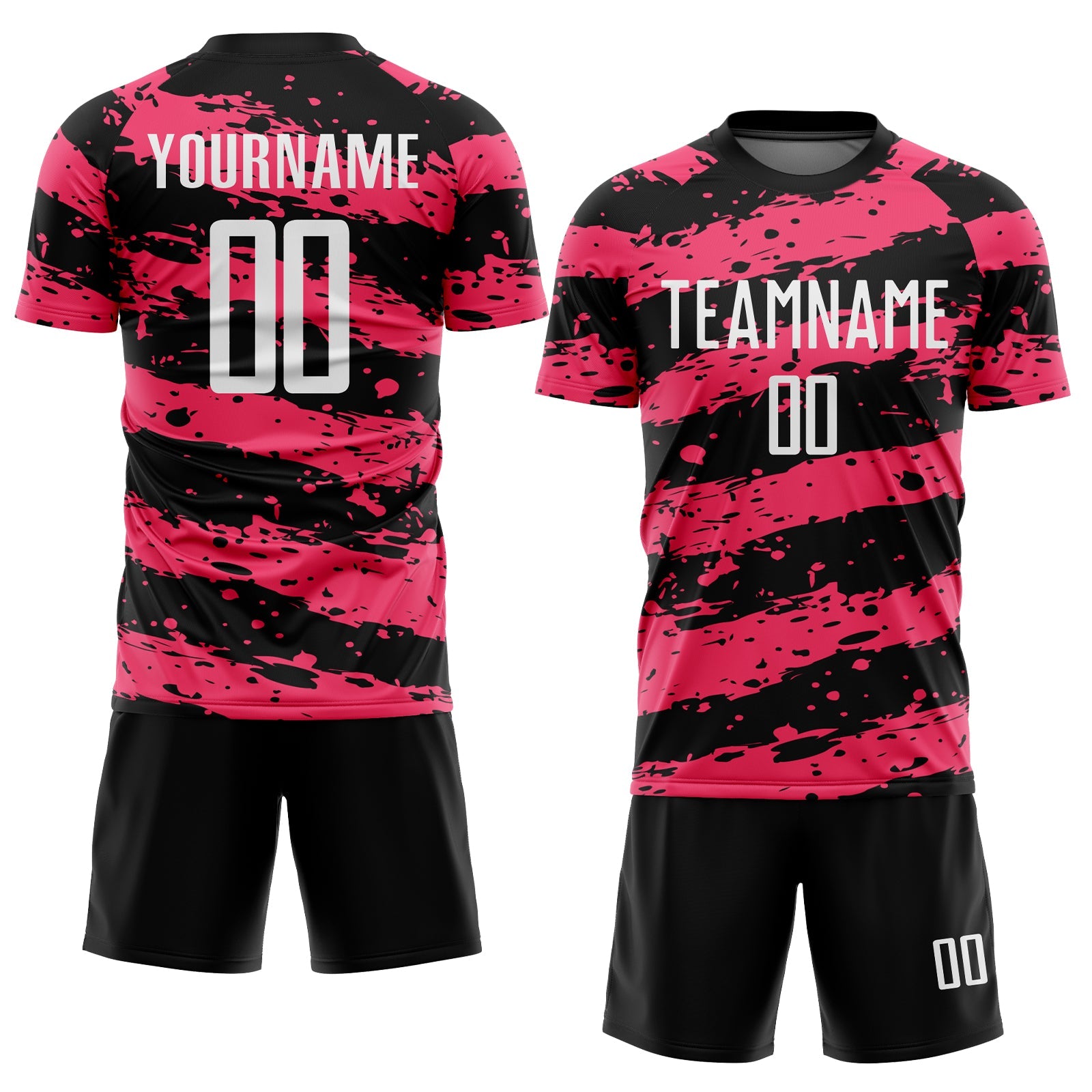 Custom Black White-Neon Pink Splash Sublimation Soccer Uniform Jersey view 2