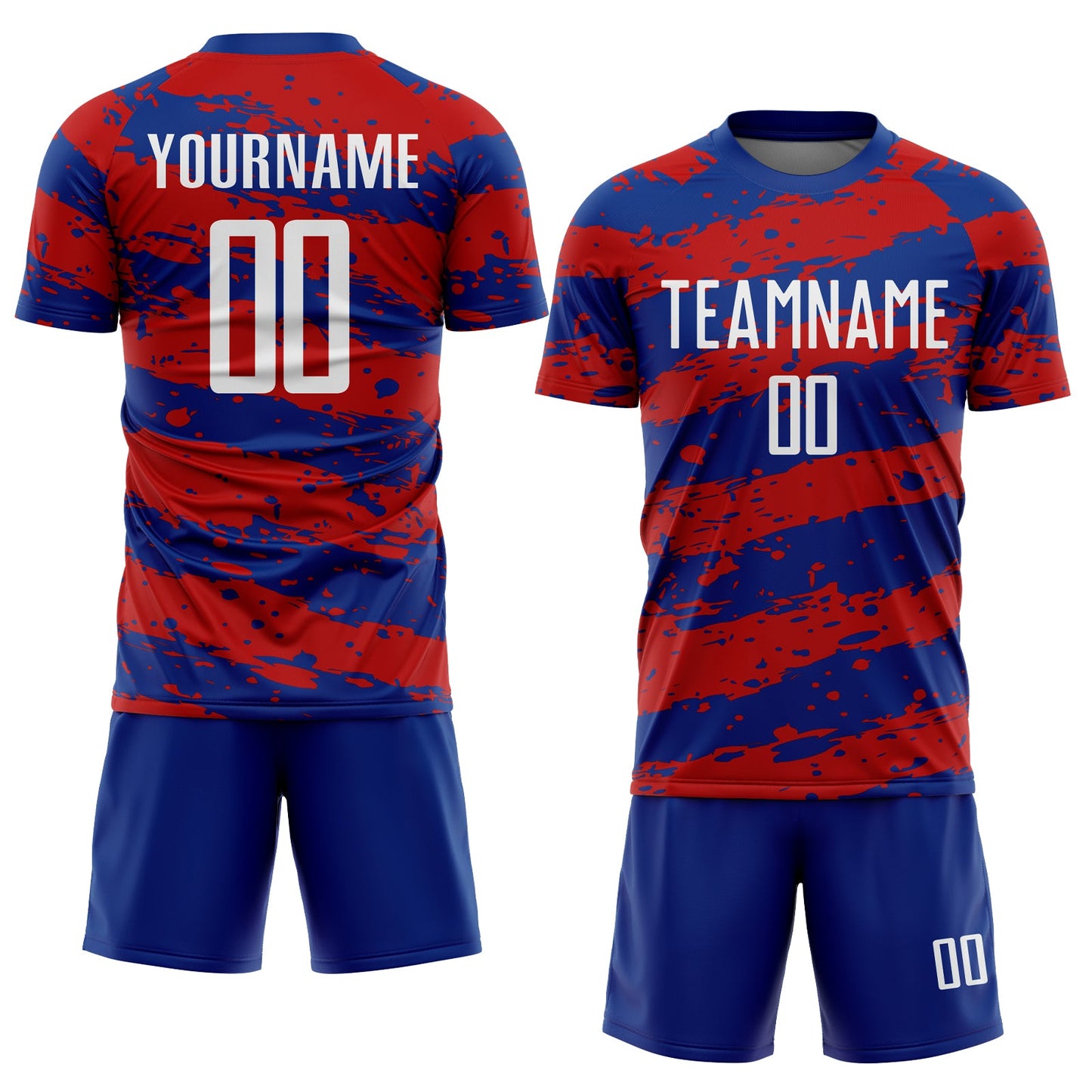 Custom Royal White-Red Splash Sublimation Soccer Uniform Jersey view 2