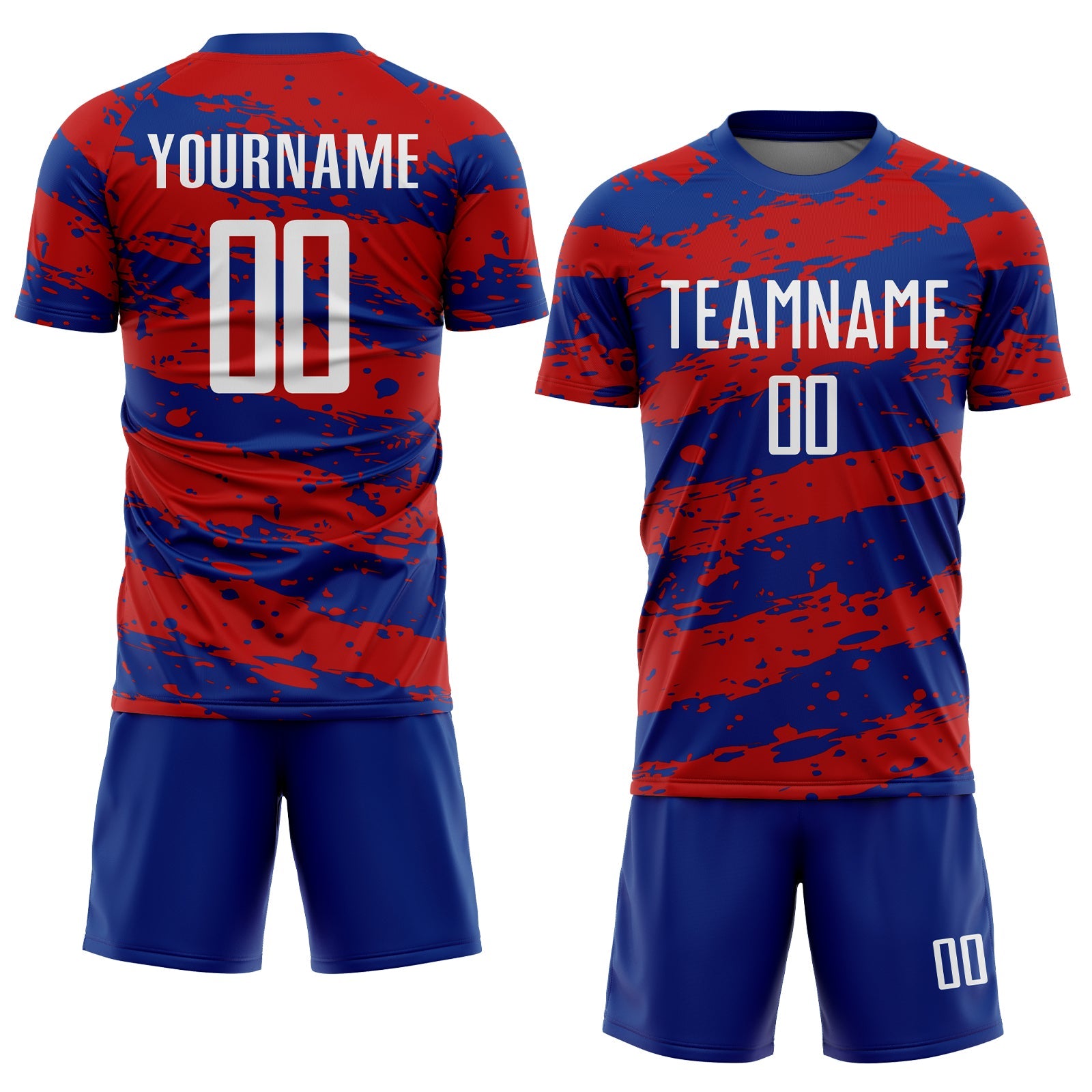 Custom Royal White-Red Splash Sublimation Soccer Uniform Jersey view 2