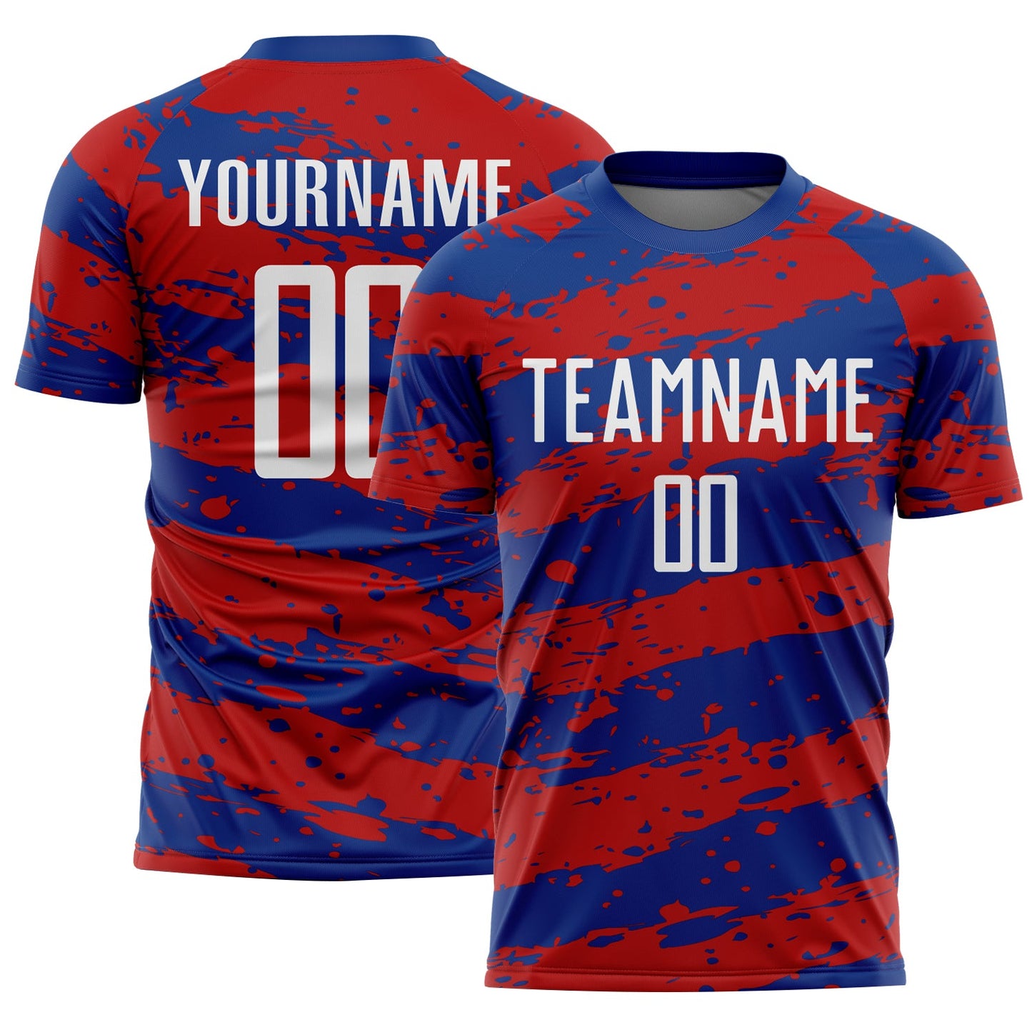 Custom Royal White-Red Splash Sublimation Soccer Uniform Jersey - Main View