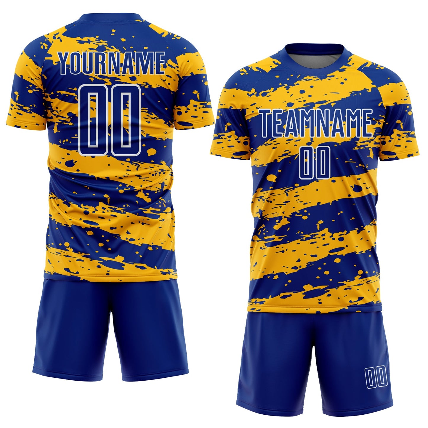 Custom Royal Gold-White Splash Sublimation Soccer Uniform Jersey view 2