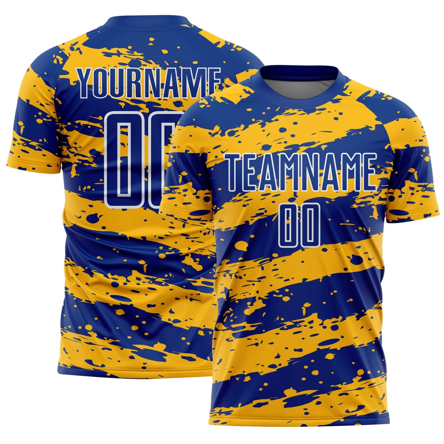 Custom Royal Gold-White Splash Sublimation Soccer Uniform Jersey - Main View