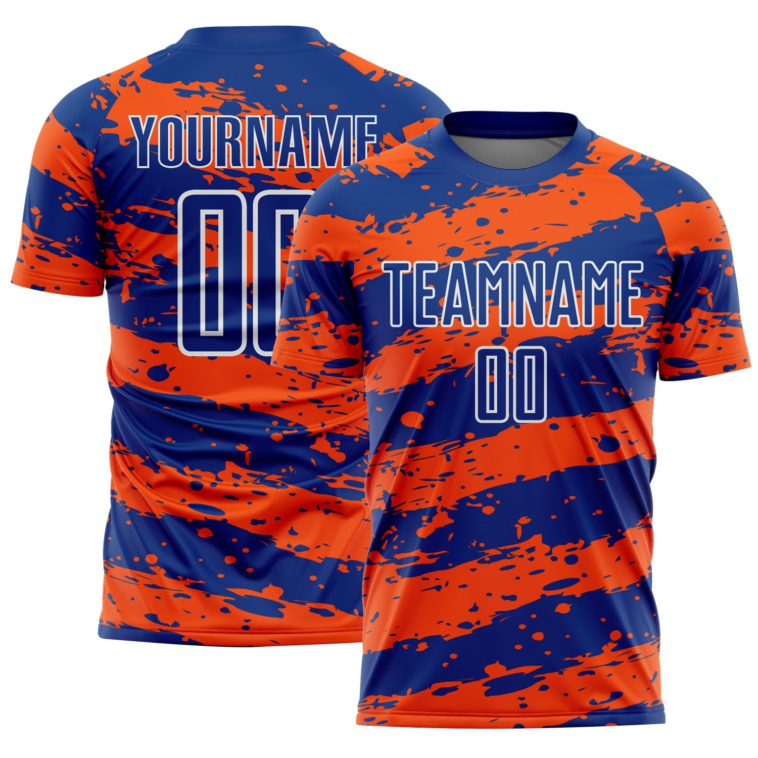 Custom Royal Orange-White Splash Sublimation Soccer Uniform Jersey - Main View