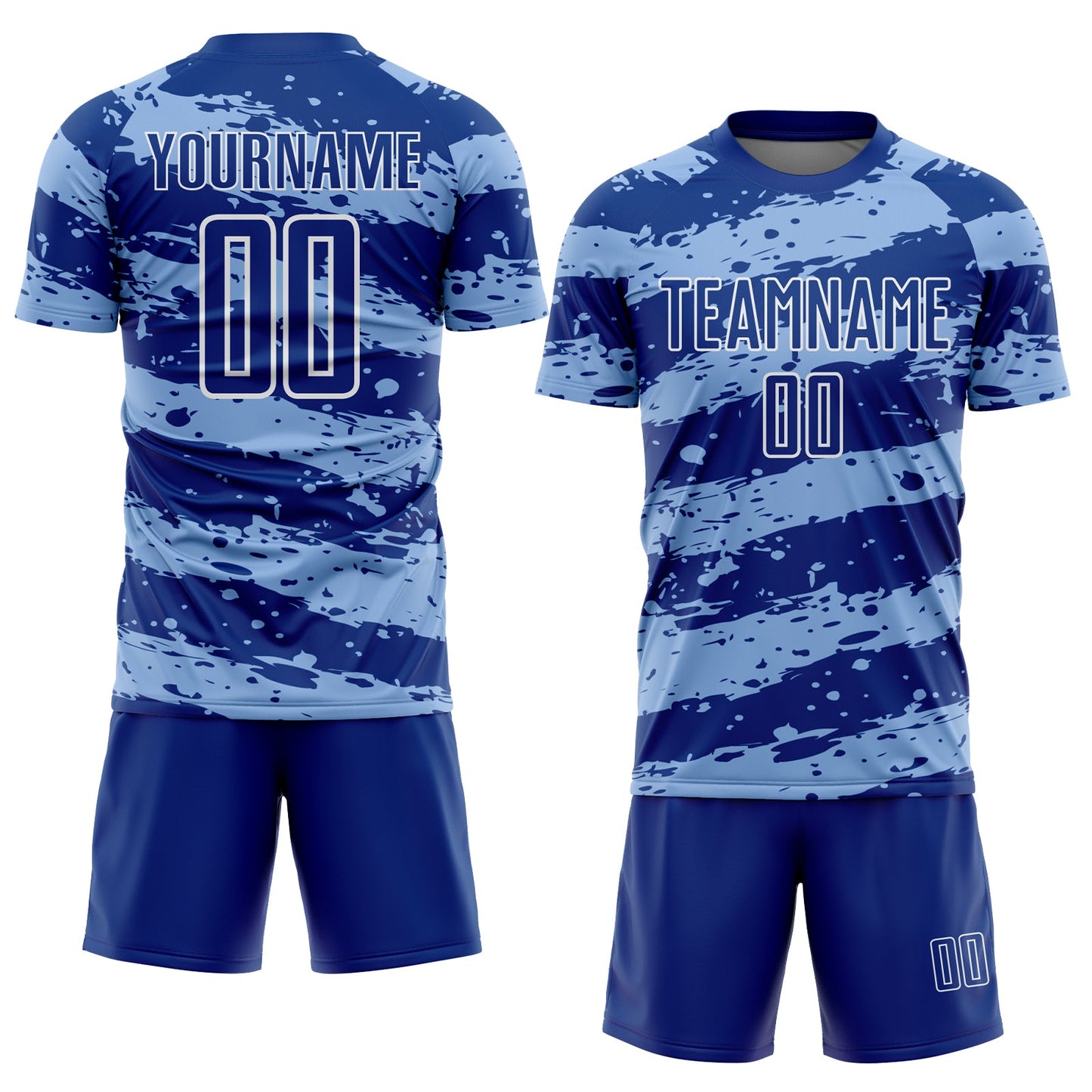 Custom Royal Light Blue-White Splash Sublimation Soccer Uniform Jersey view 2