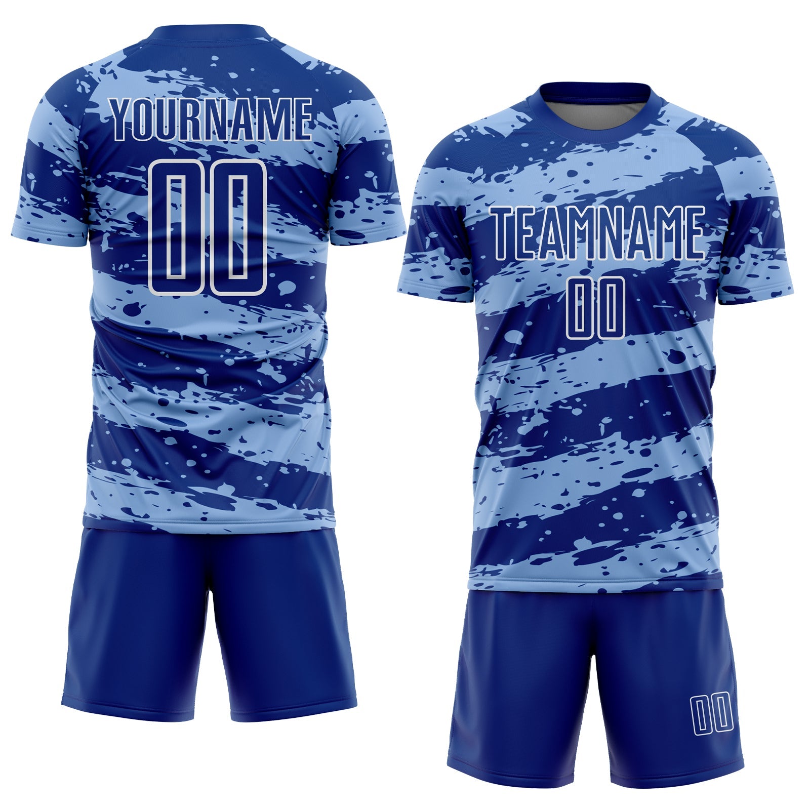Custom Royal Light Blue-White Splash Sublimation Soccer Uniform Jersey view 2
