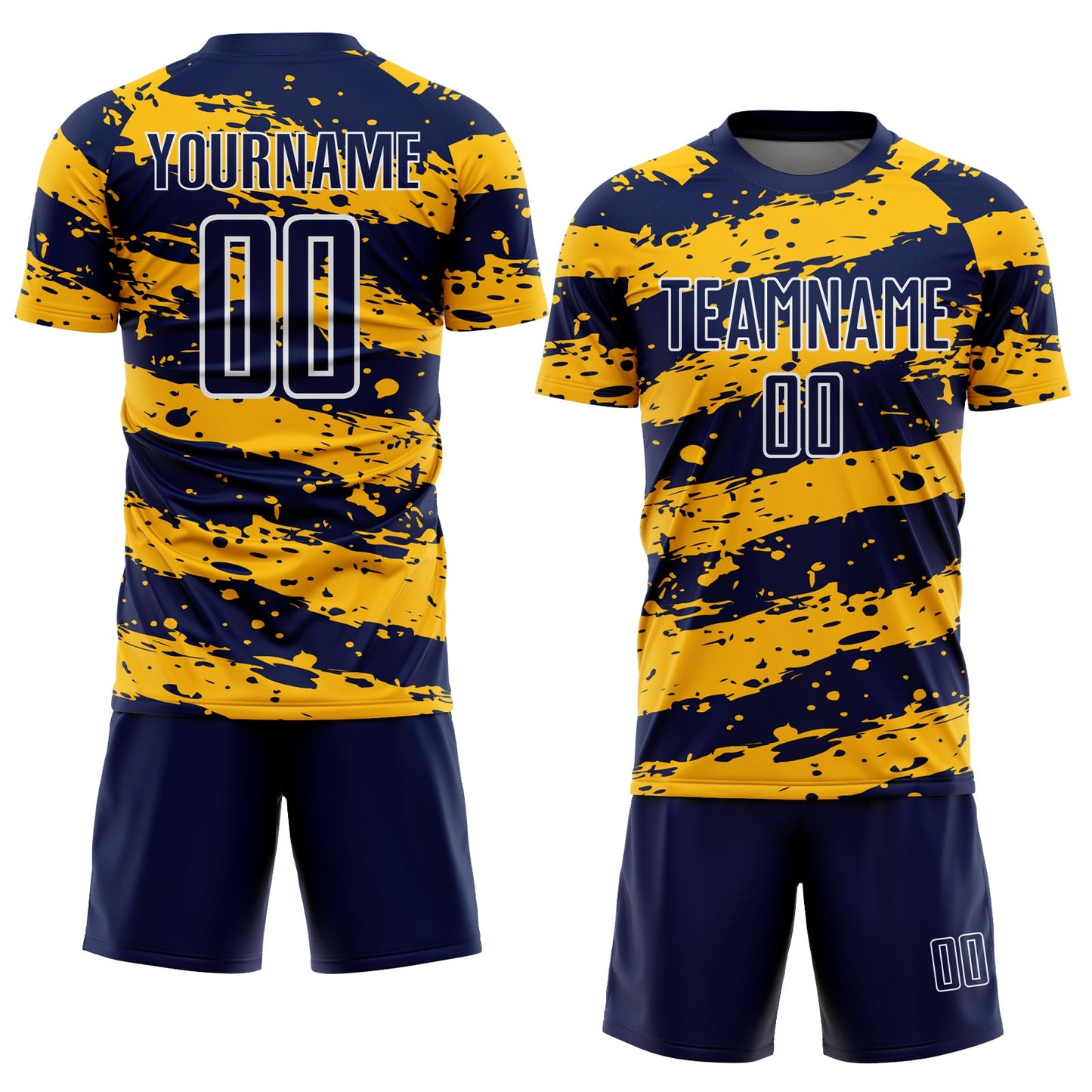 Custom Navy Gold-White Splash Sublimation Soccer Uniform Jersey view 2