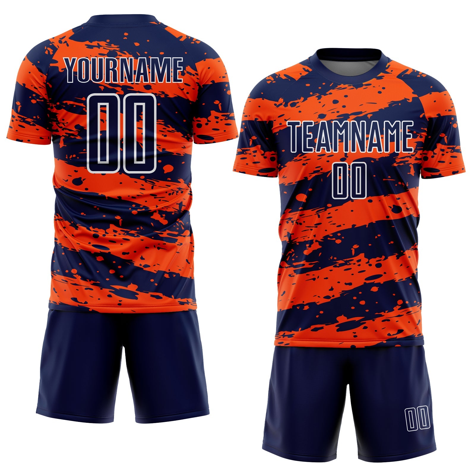 Custom Navy Orange-White Splash Sublimation Soccer Uniform Jersey view 2