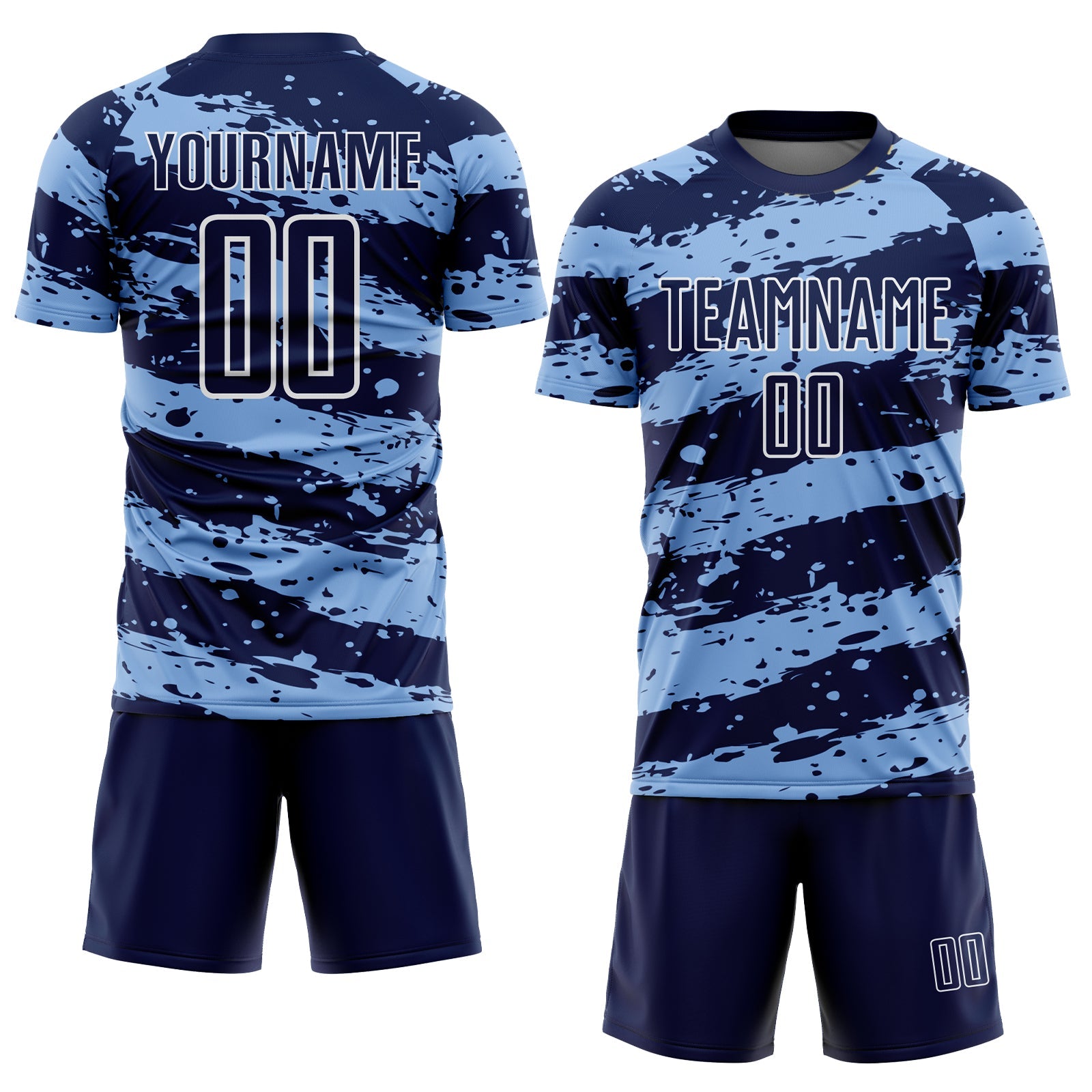 Custom Navy Light Blue-White Splash Sublimation Soccer Uniform Jersey view 2