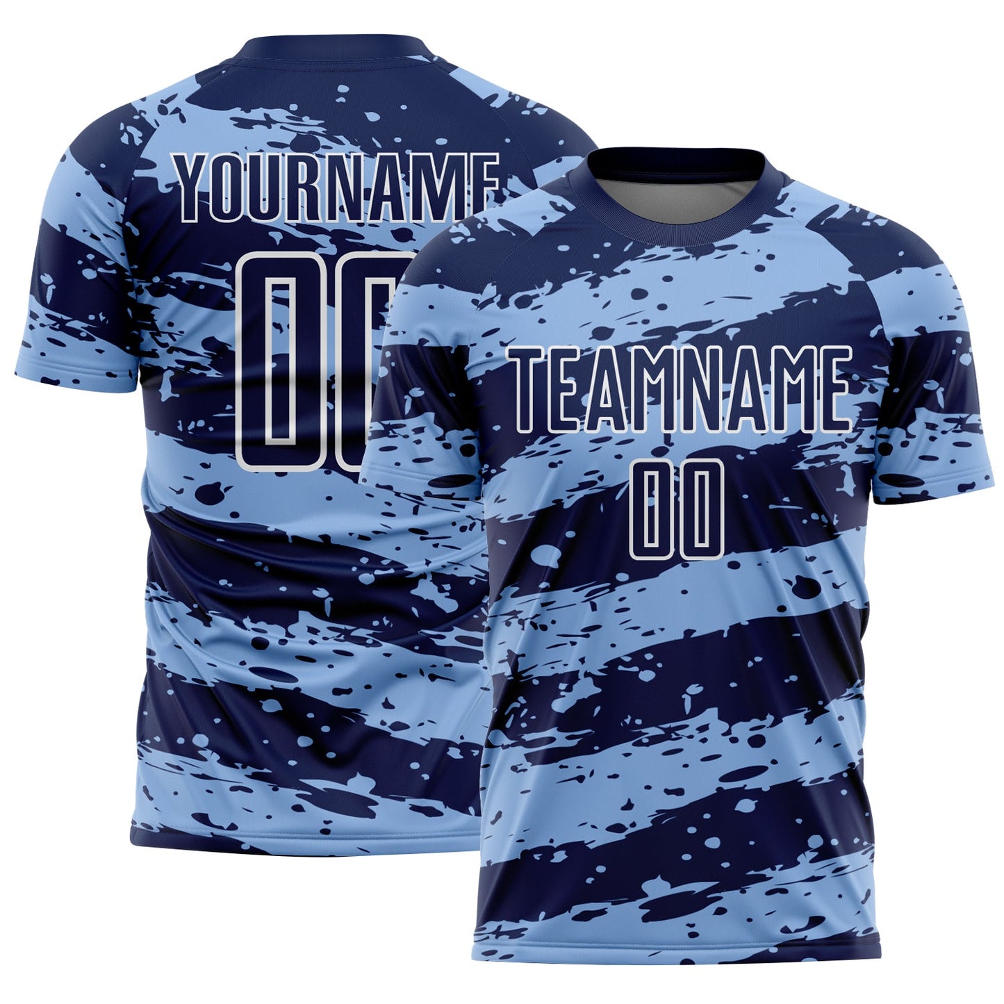 Custom Navy Light Blue-White Splash Sublimation Soccer Uniform Jersey - Main View