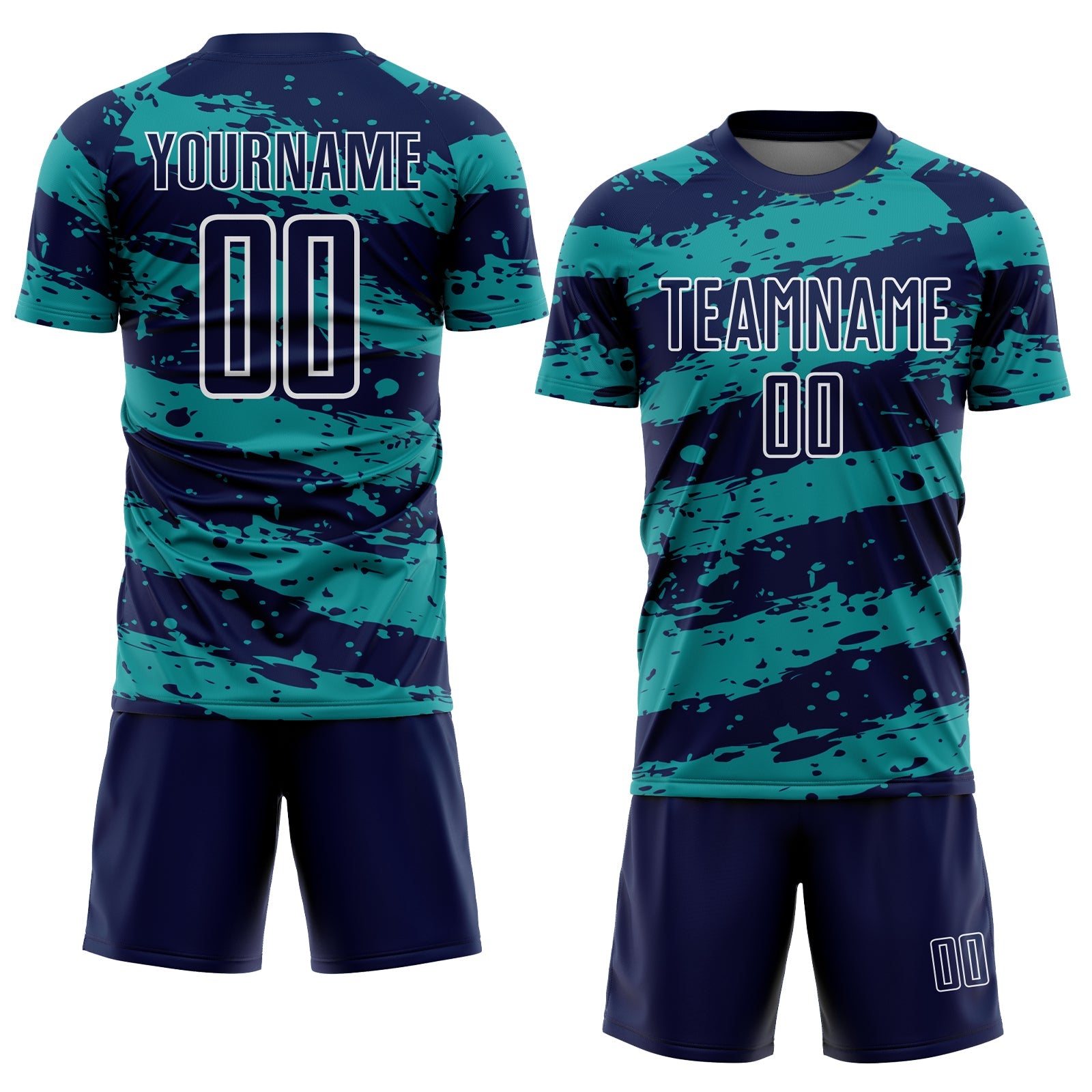 Custom Navy Teal-White Splash Sublimation Soccer Uniform Jersey view 2