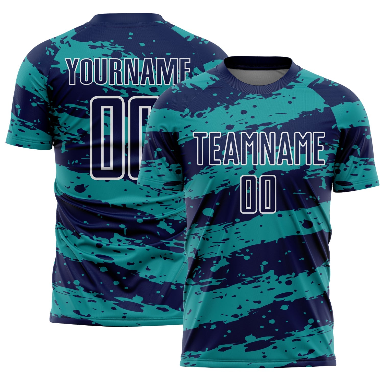 Custom Navy Teal-White Splash Sublimation Soccer Uniform Jersey - Main View