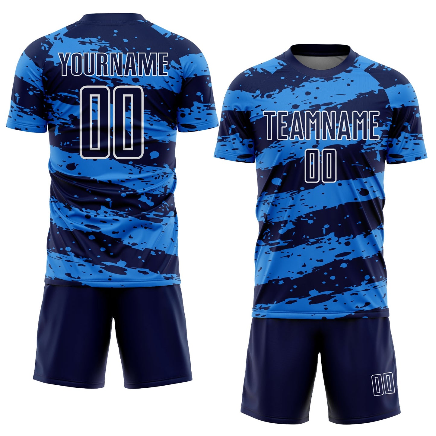 Custom Navy Powder Blue-White Splash Sublimation Soccer Uniform Jersey view 2