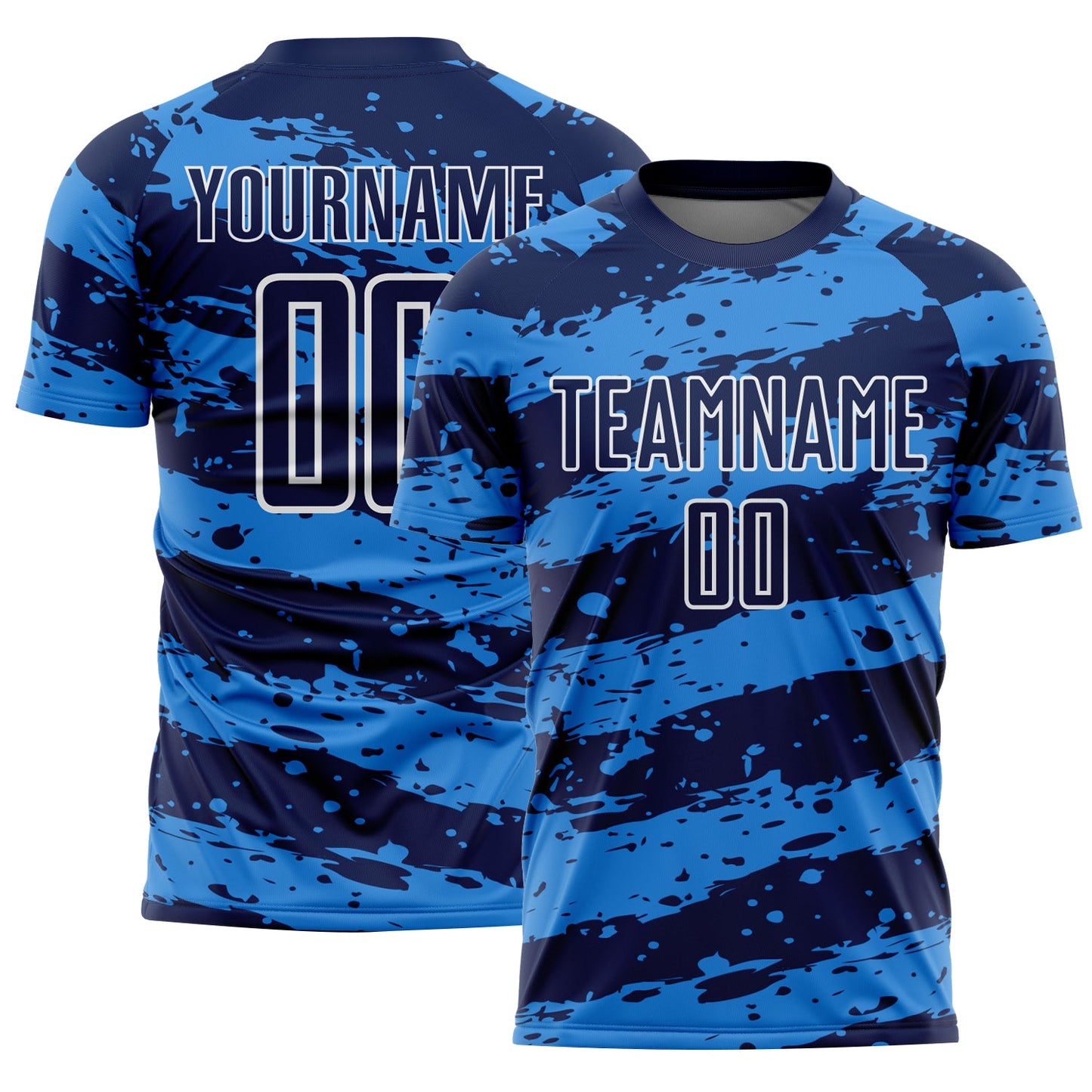 Custom Navy Powder Blue-White Splash Sublimation Soccer Uniform Jersey - Main View