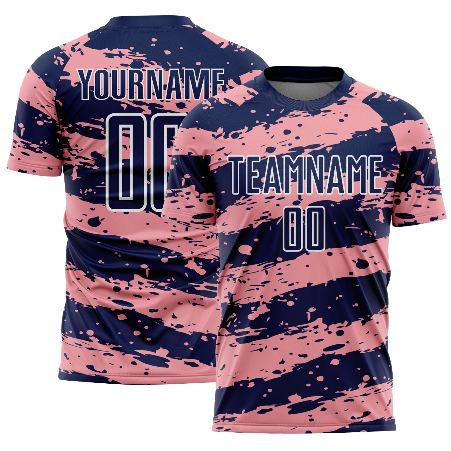 Custom Navy Medium Pink-White Splash Sublimation Soccer Uniform Jersey - Main View