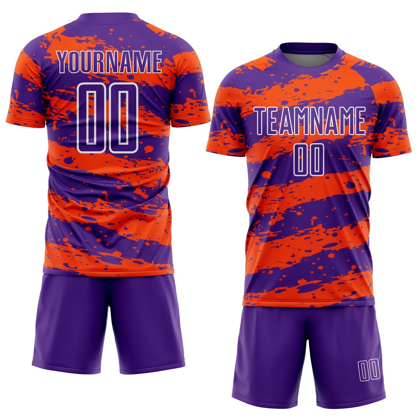 Custom Purple Orange-White Splash Sublimation Soccer Uniform Jersey view 2