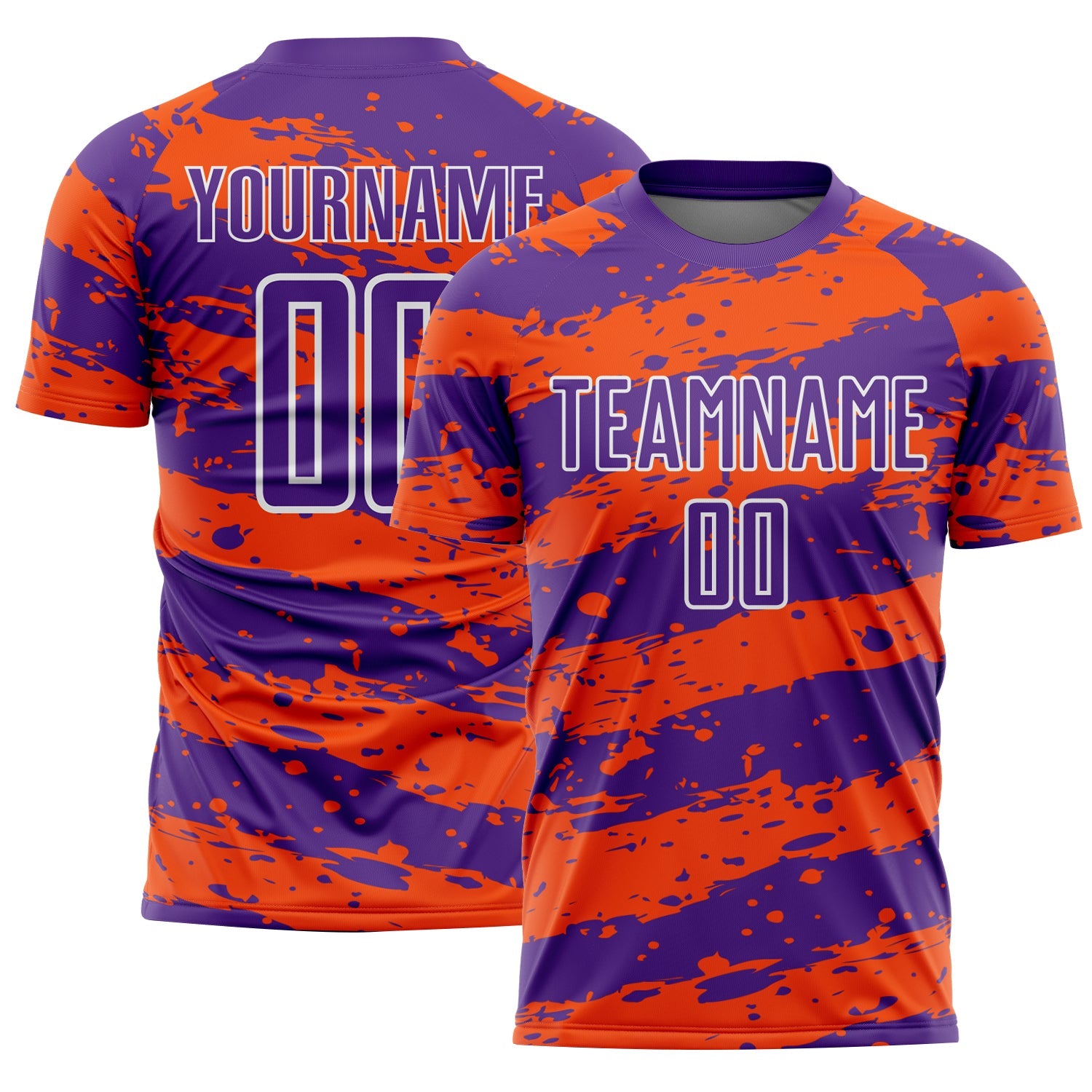 Custom Purple Orange-White Splash Sublimation Soccer Uniform Jersey - Main View