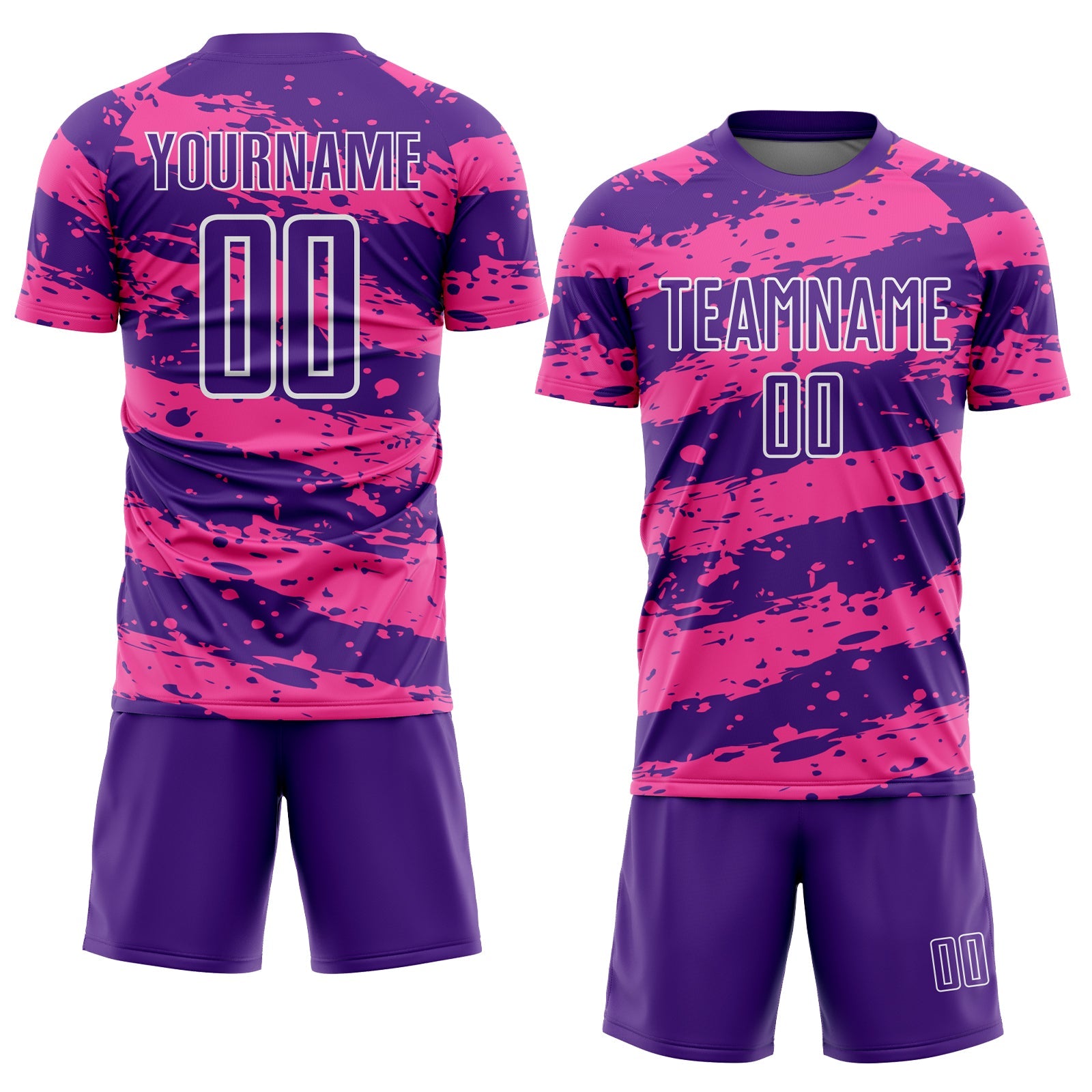 Custom Purple Pink-White Splash Sublimation Soccer Uniform Jersey view 2