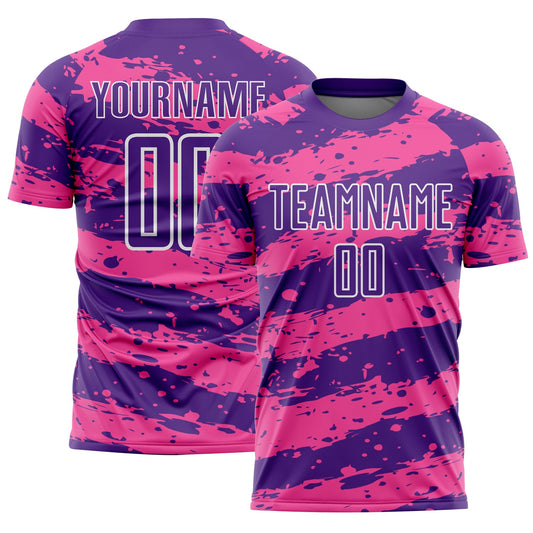 Custom Purple Pink-White Splash Sublimation Soccer Uniform Jersey - Main View