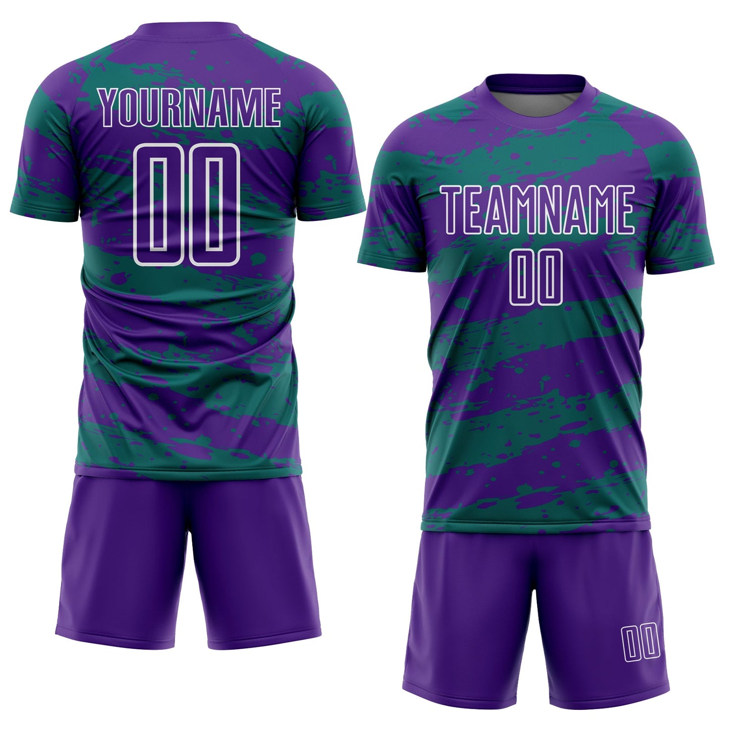 Custom Purple Teal-White Splash Sublimation Soccer Uniform Jersey view 2