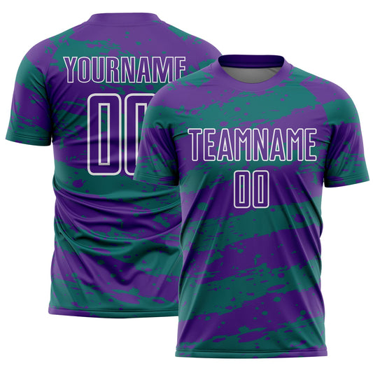 Custom Purple Teal-White Splash Sublimation Soccer Uniform Jersey - Main View