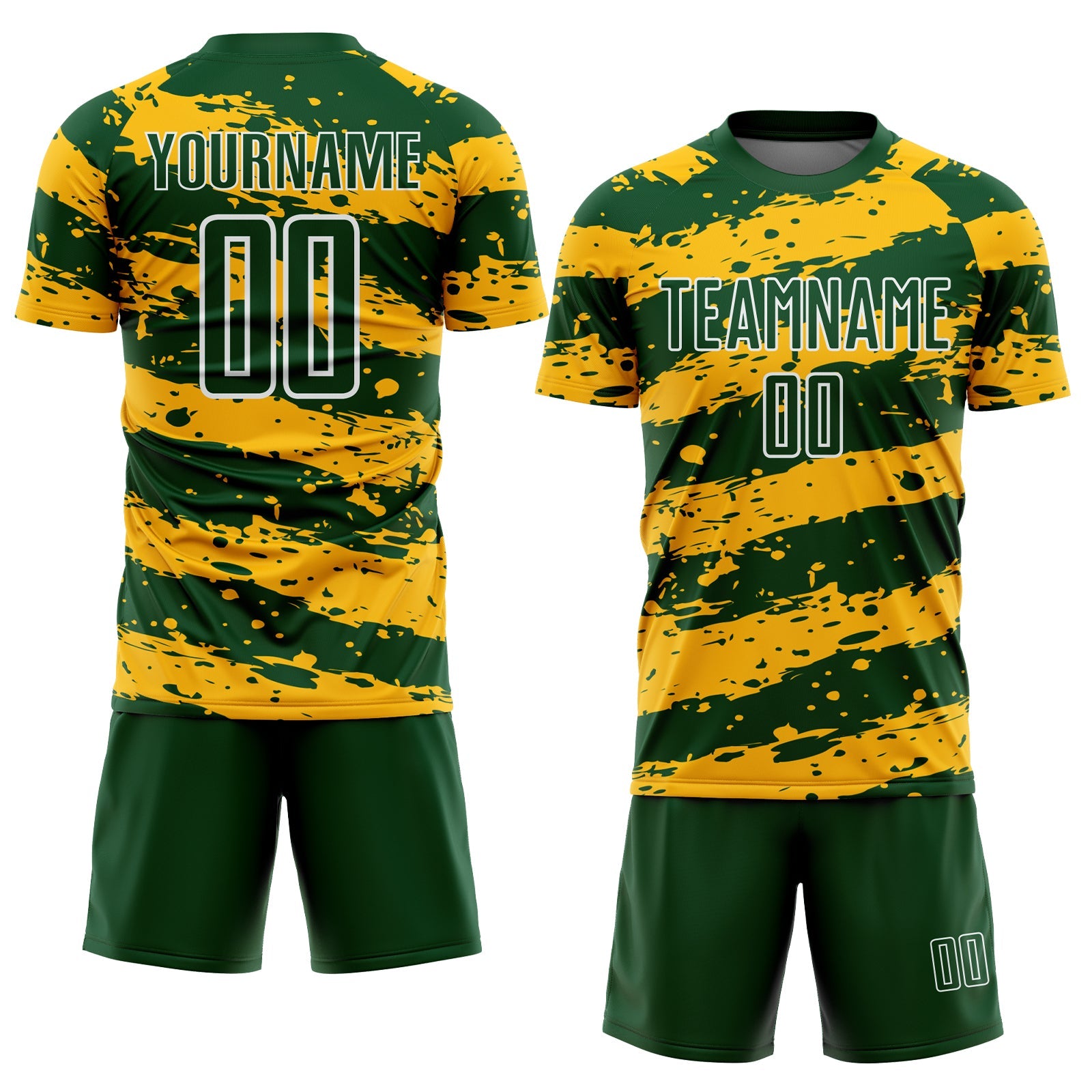 Custom Green Gold-White Splash Sublimation Soccer Uniform Jersey view 2