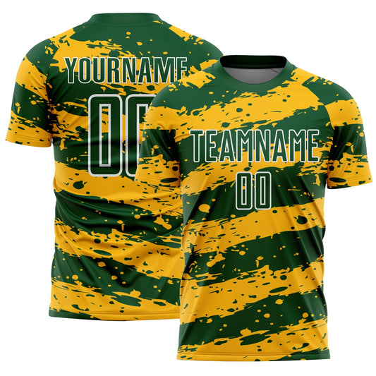 Custom Green Gold-White Splash Sublimation Soccer Uniform Jersey - Main View