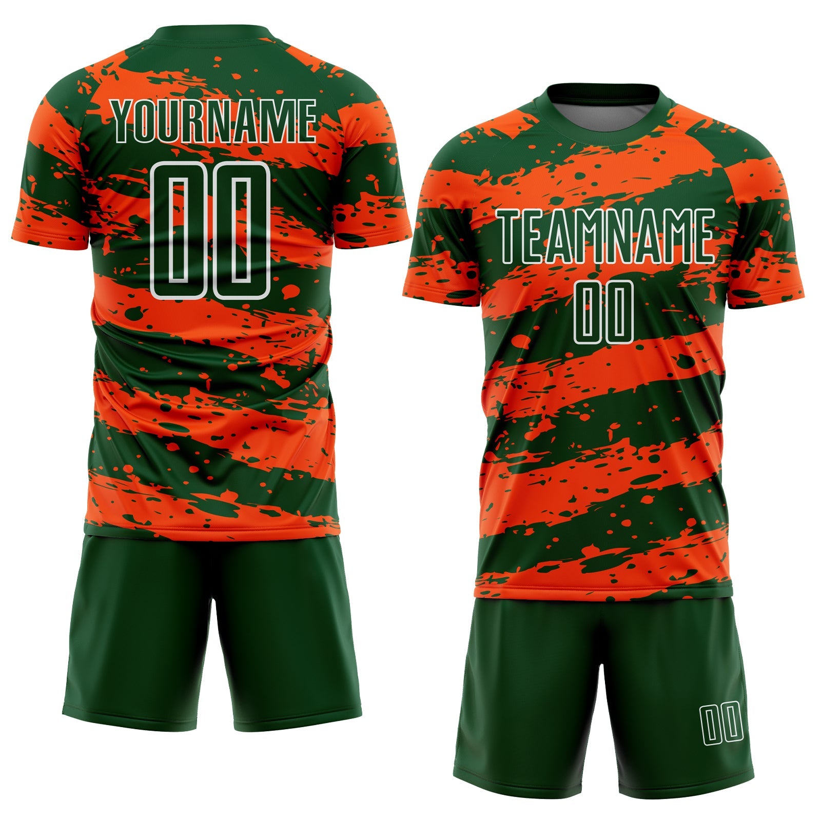 Custom Green Orange-White Splash Sublimation Soccer Uniform Jersey view 2