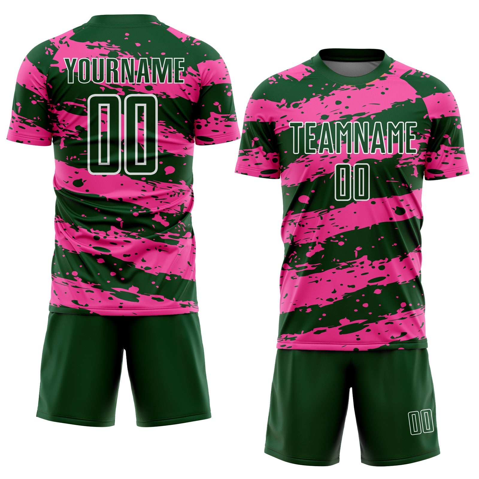 Custom Green Pink-White Splash Sublimation Soccer Uniform Jersey view 2
