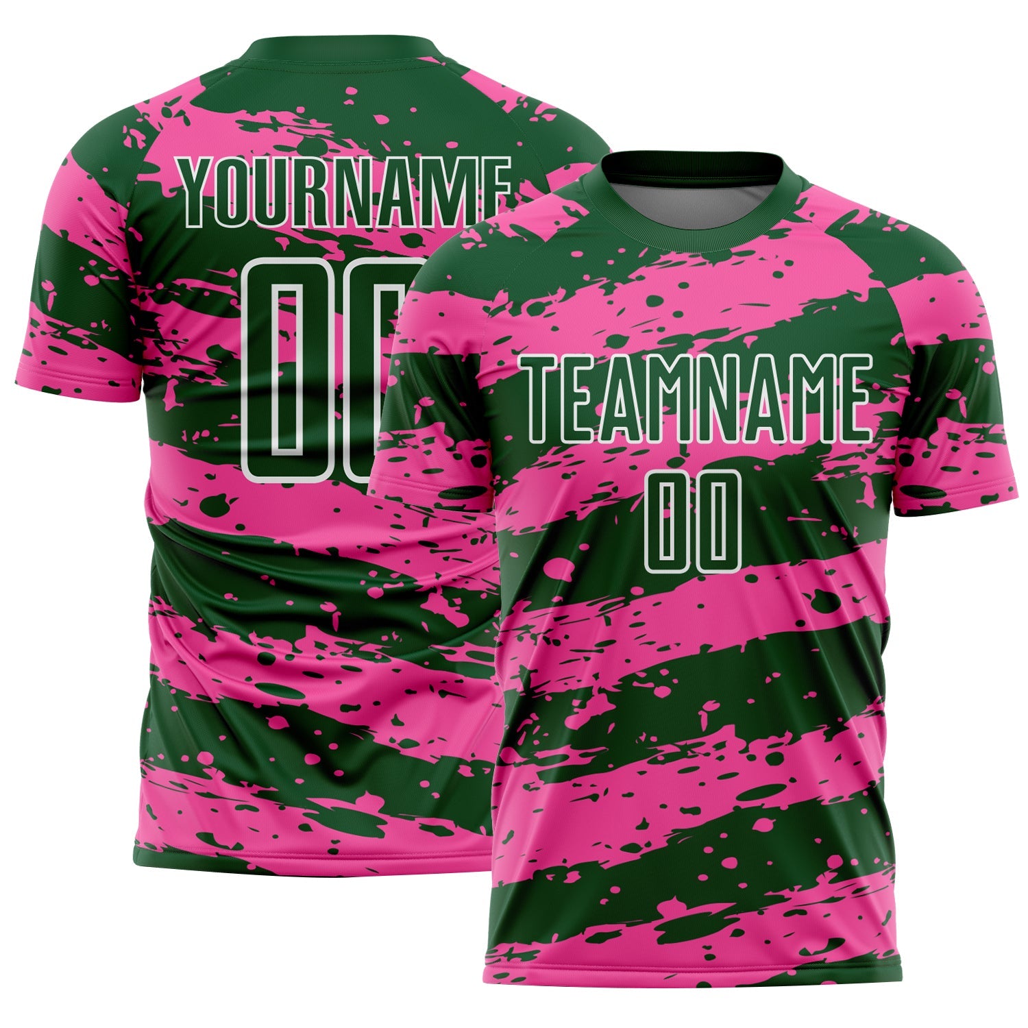 Custom Green Pink-White Splash Sublimation Soccer Uniform Jersey - Main View
