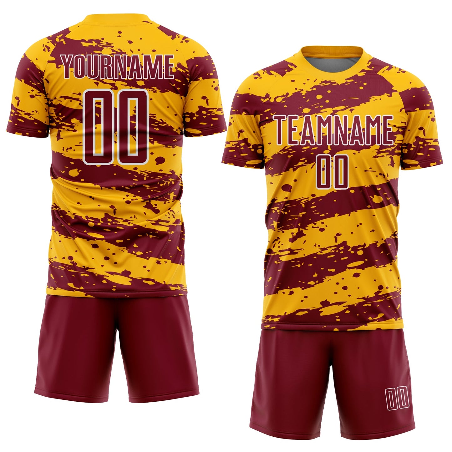 Custom Gold Crimson-White Splash Sublimation Soccer Uniform Jersey view 2
