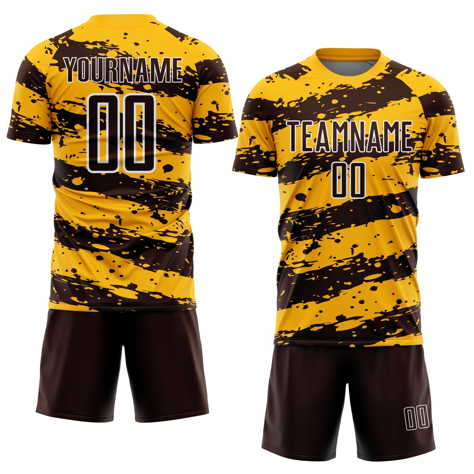 Custom Gold Brown-White Splash Sublimation Soccer Uniform Jersey view 2