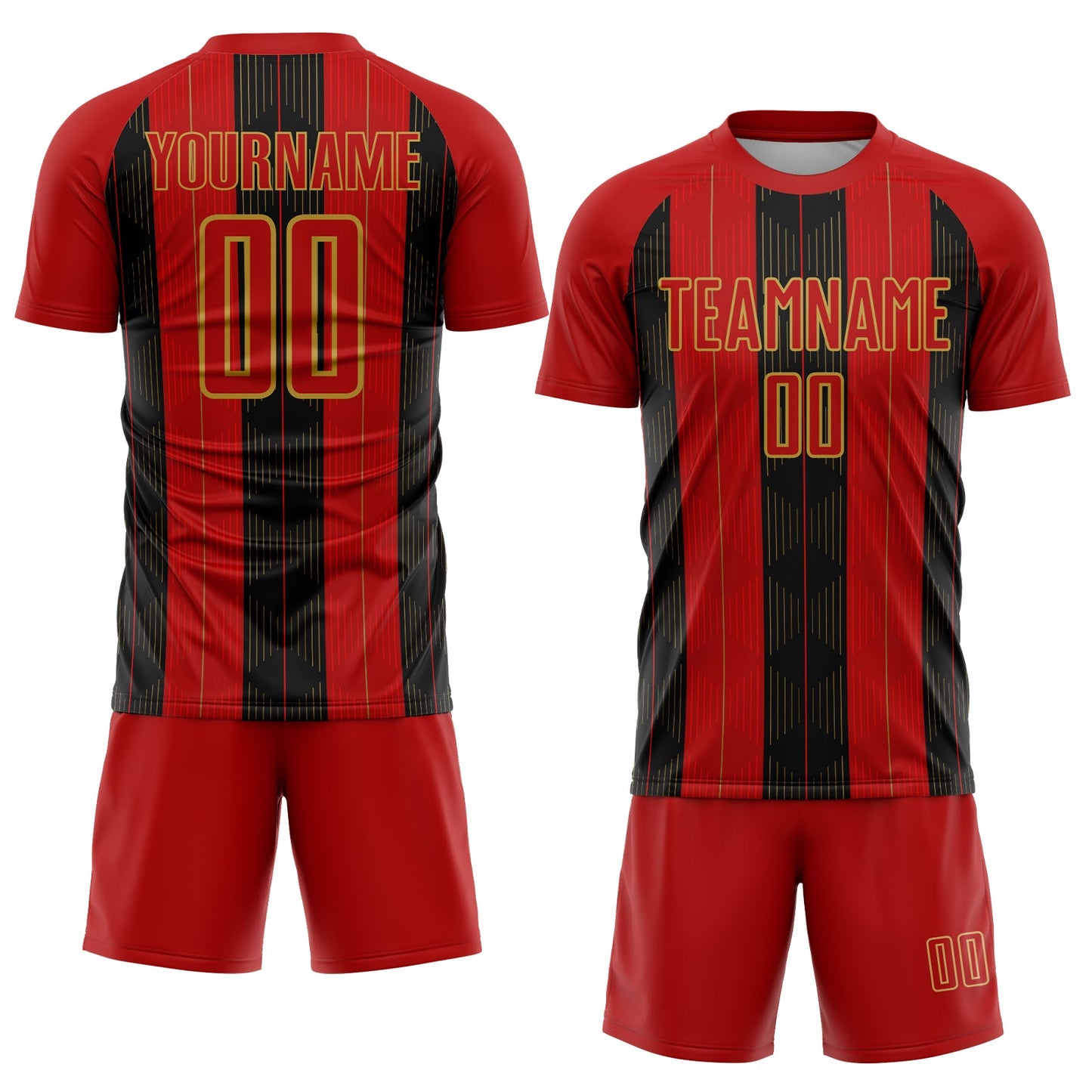 Custom Red Old Gold-Black Line Sublimation Soccer Uniform Jersey view 2