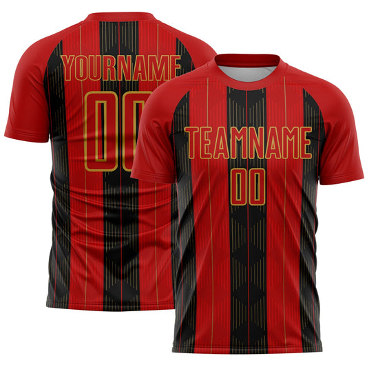 Custom Red Old Gold-Black Line Sublimation Soccer Uniform Jersey - Main View