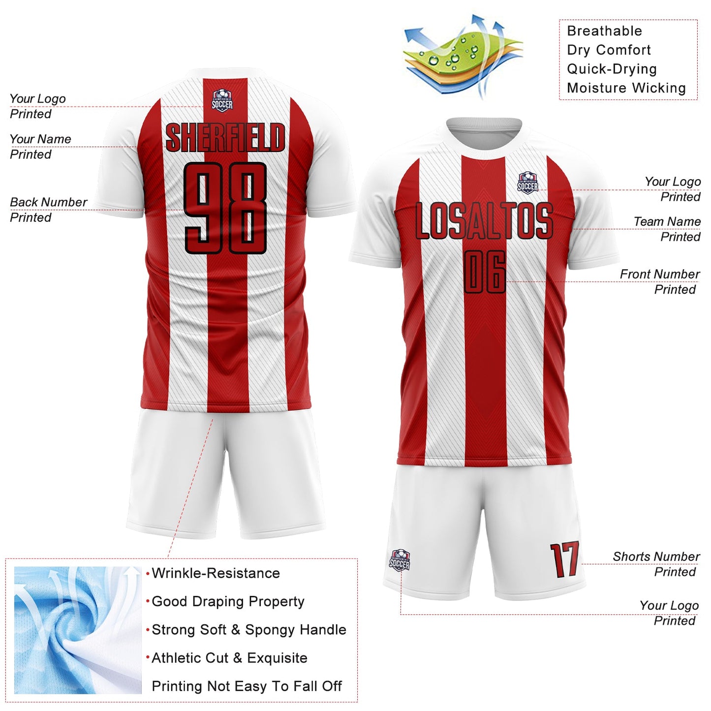 Custom White Red-Black Line Sublimation Soccer Uniform Jersey view 4