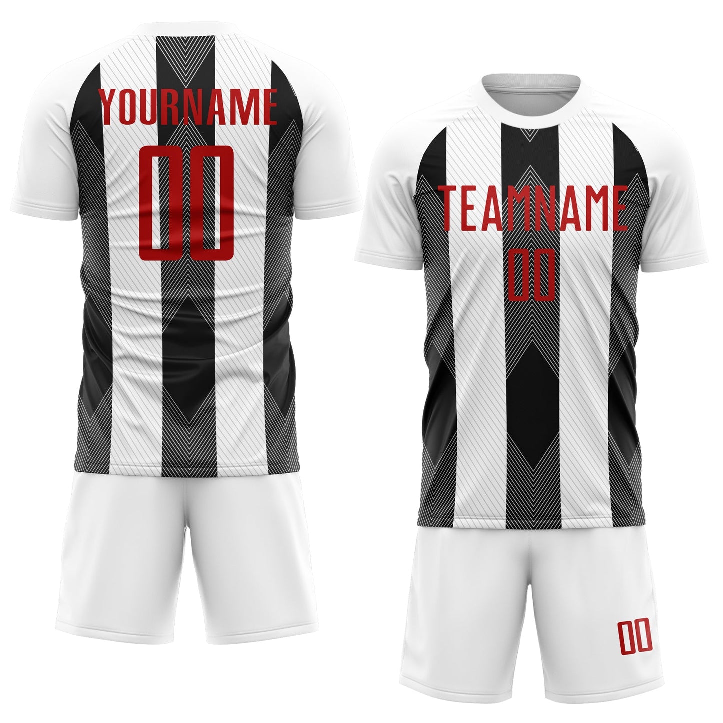 Custom White Red-Black Line Sublimation Soccer Uniform Jersey view 2