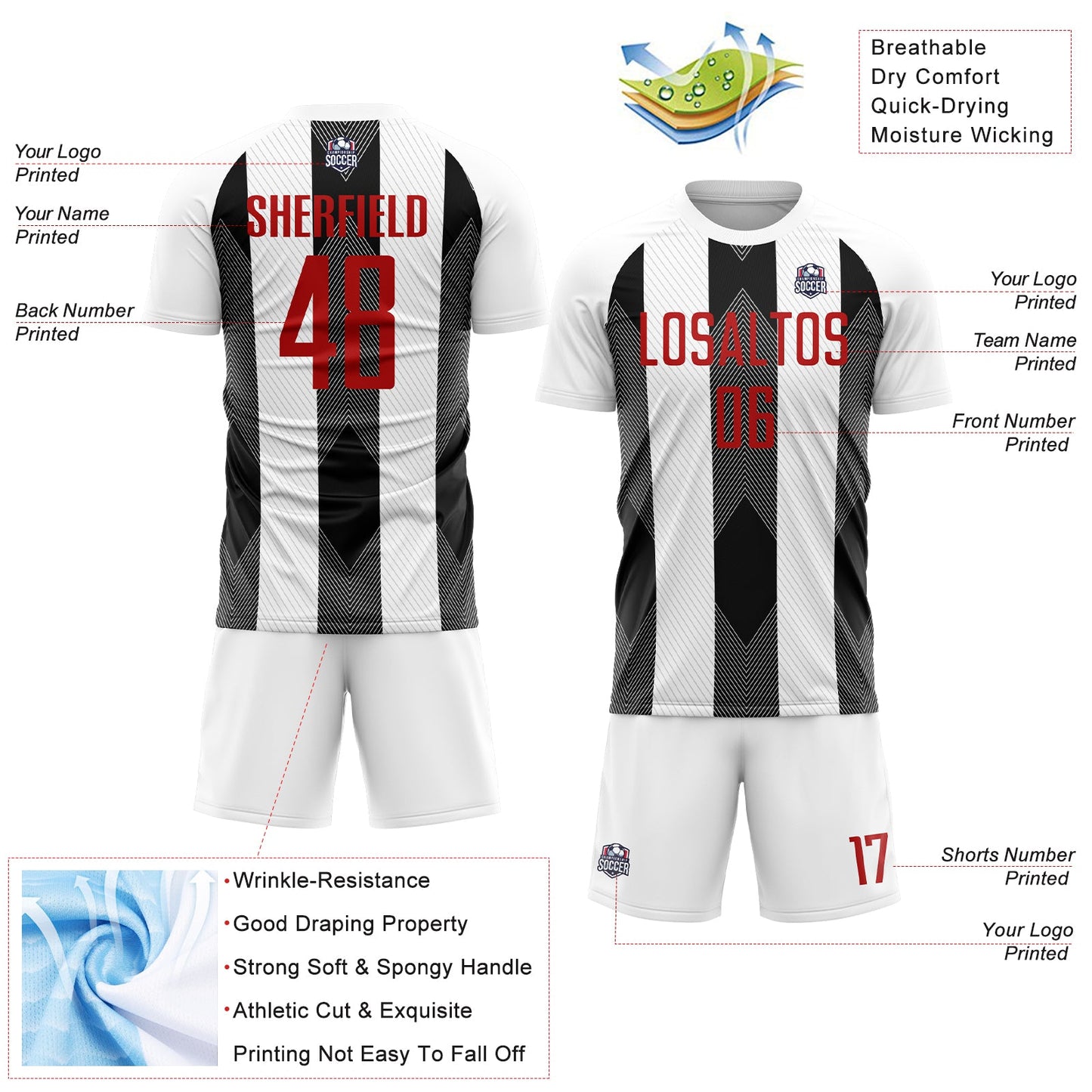 Custom White Red-Black Line Sublimation Soccer Uniform Jersey view 4