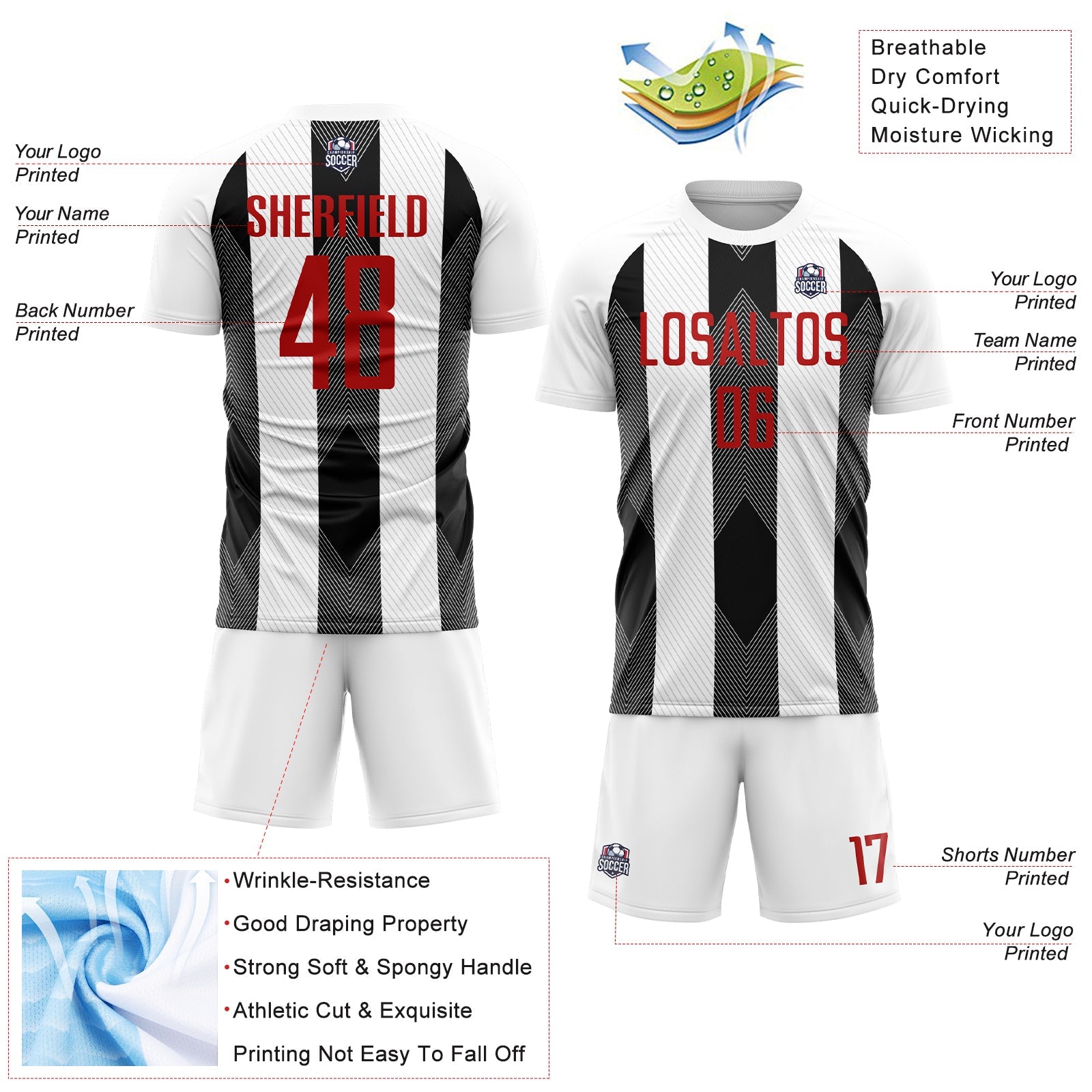 Custom White Red-Black Line Sublimation Soccer Uniform Jersey view 4