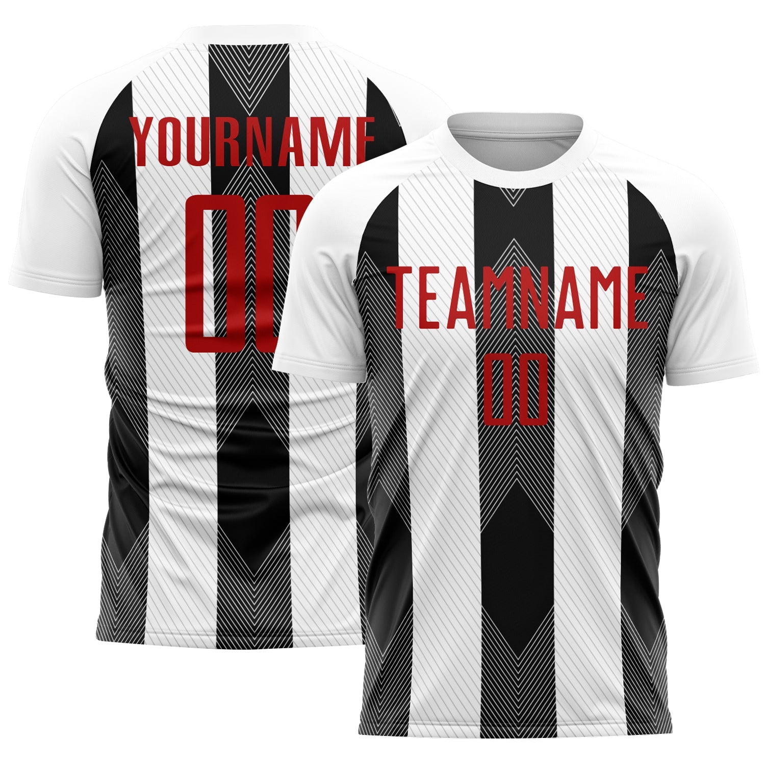 Custom White Red-Black Line Sublimation Soccer Uniform Jersey - Main View