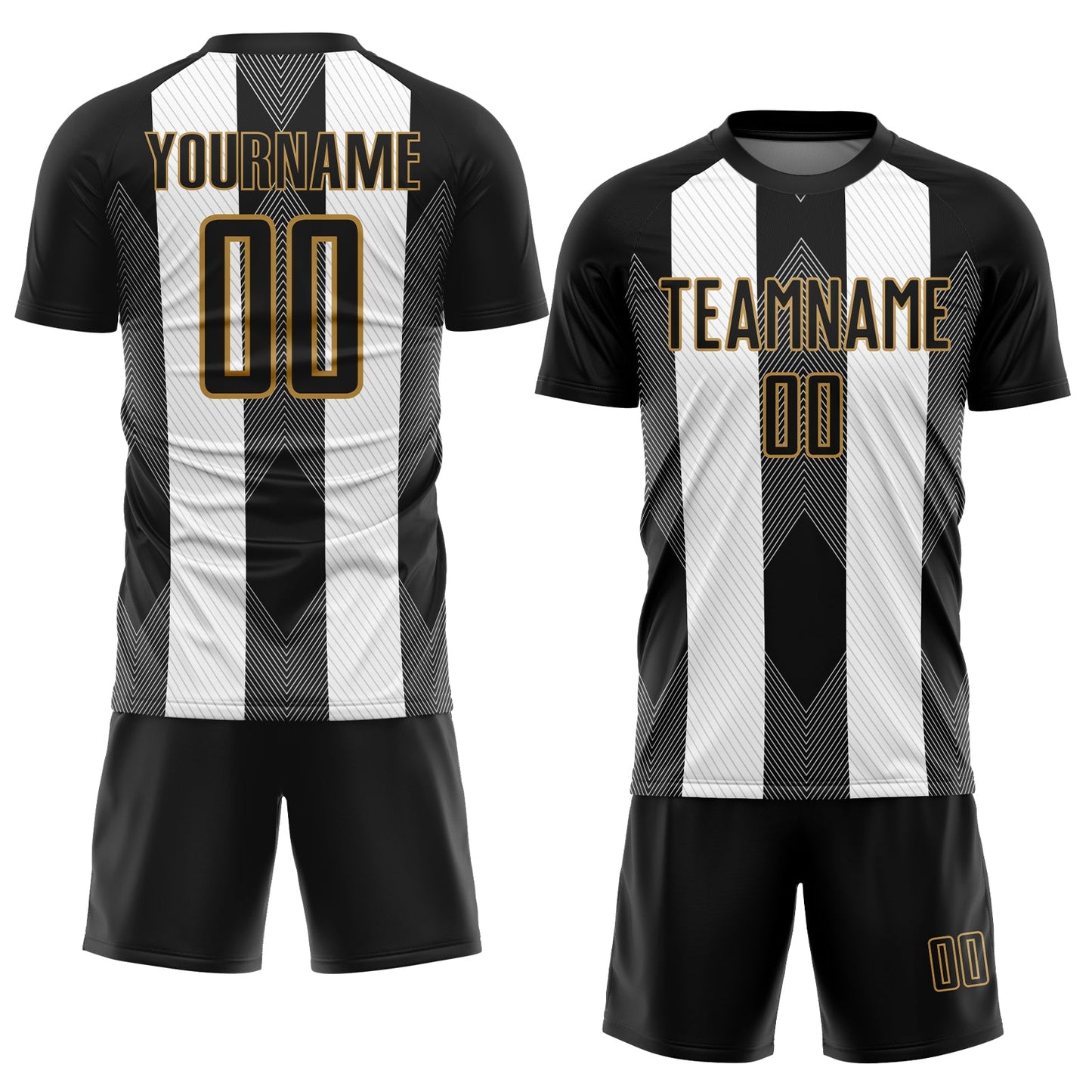 Custom Black Old Gold-White Line Sublimation Soccer Uniform Jersey view 2