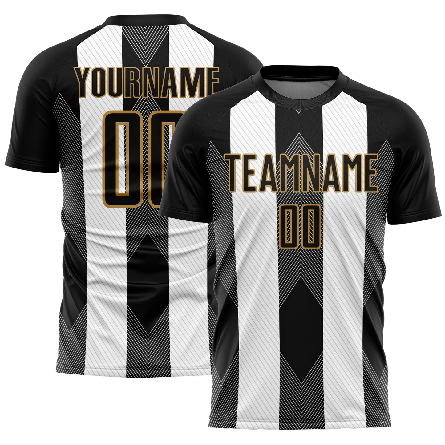 Custom Black Old Gold-White Line Sublimation Soccer Uniform Jersey - Main View
