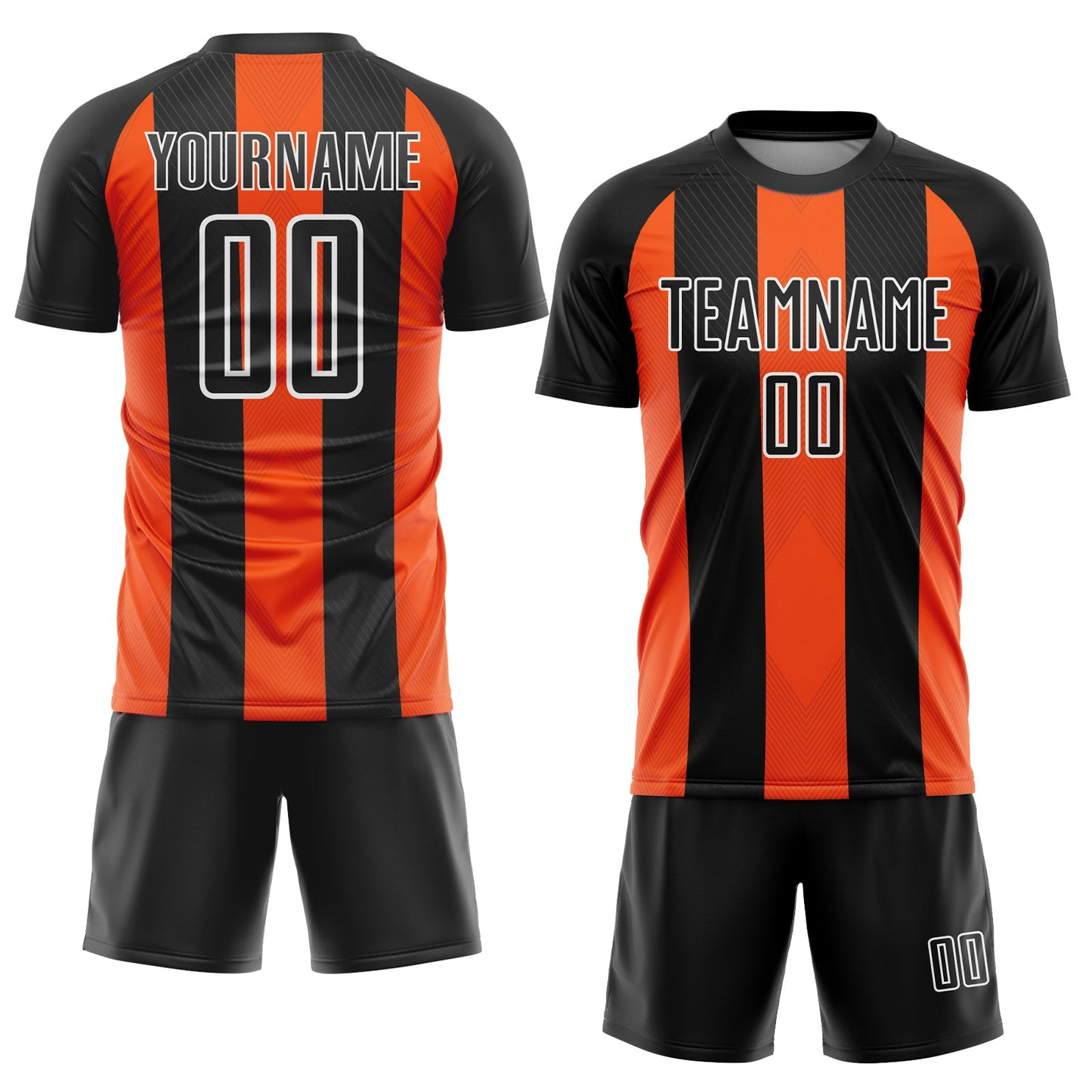 Custom Black Orange-White Line Sublimation Soccer Uniform Jersey view 2