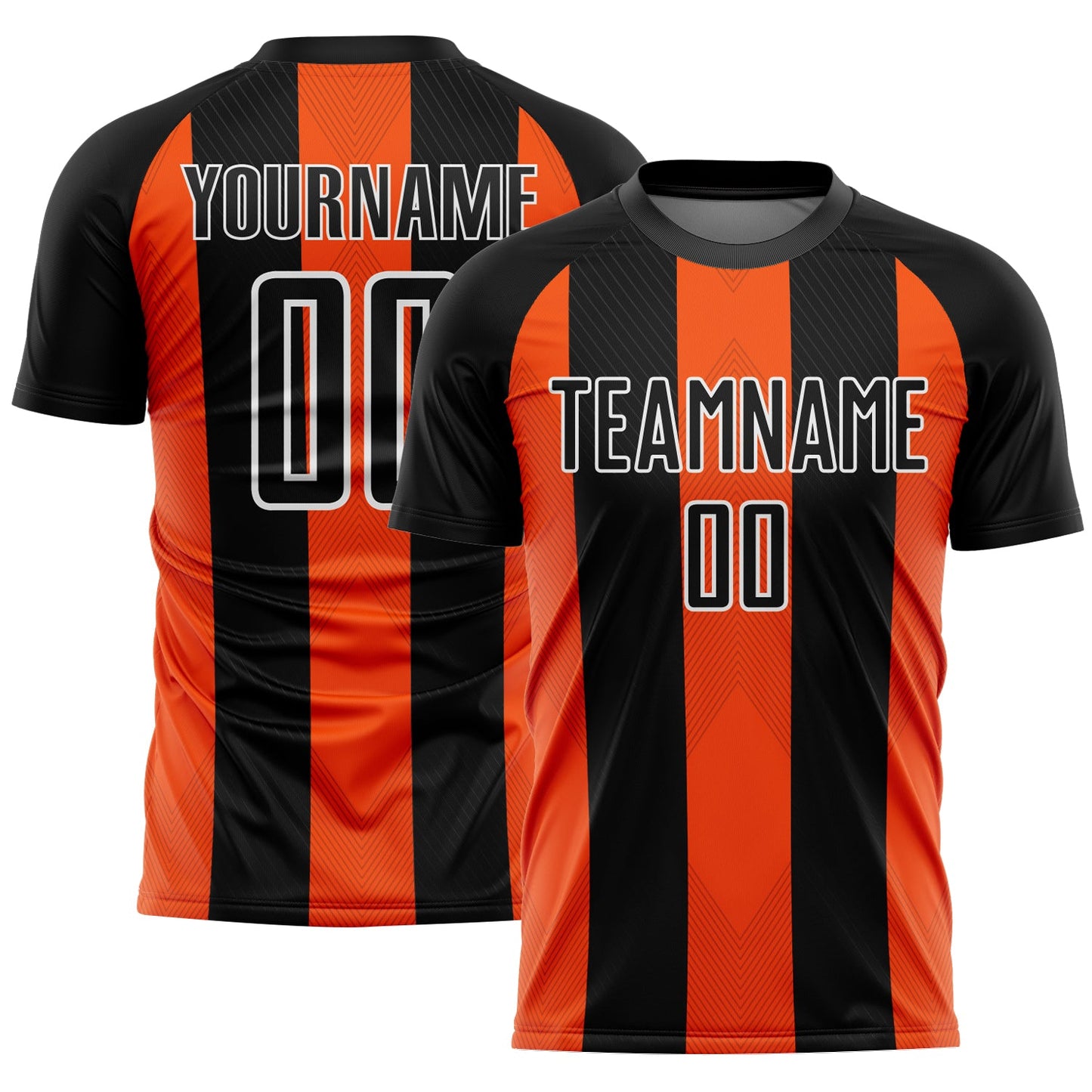 Custom Black Orange-White Line Sublimation Soccer Uniform Jersey - Main View