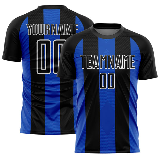 Custom Black Thunder Blue-White Line Sublimation Soccer Uniform Jersey - Main View