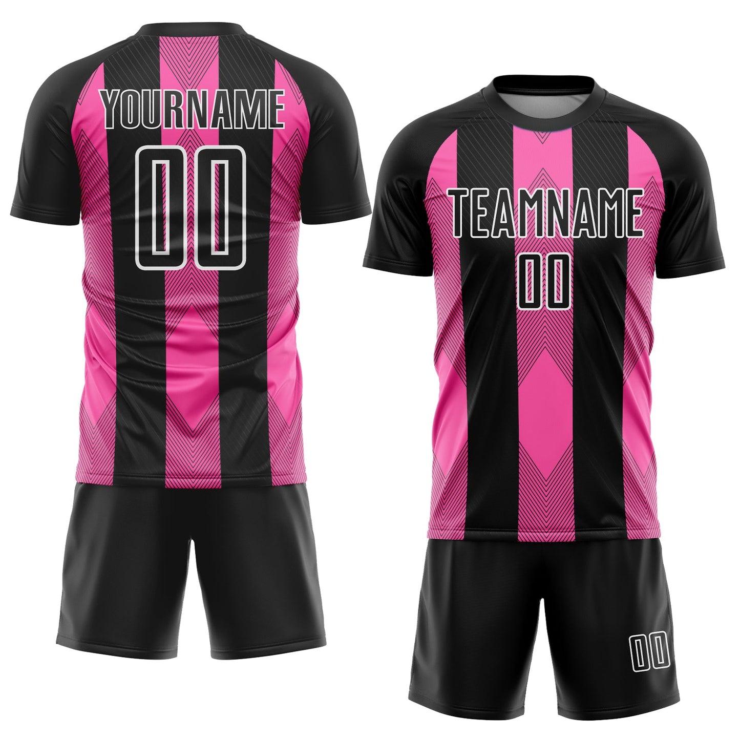 Custom Black Pink-White Line Sublimation Soccer Uniform Jersey view 2