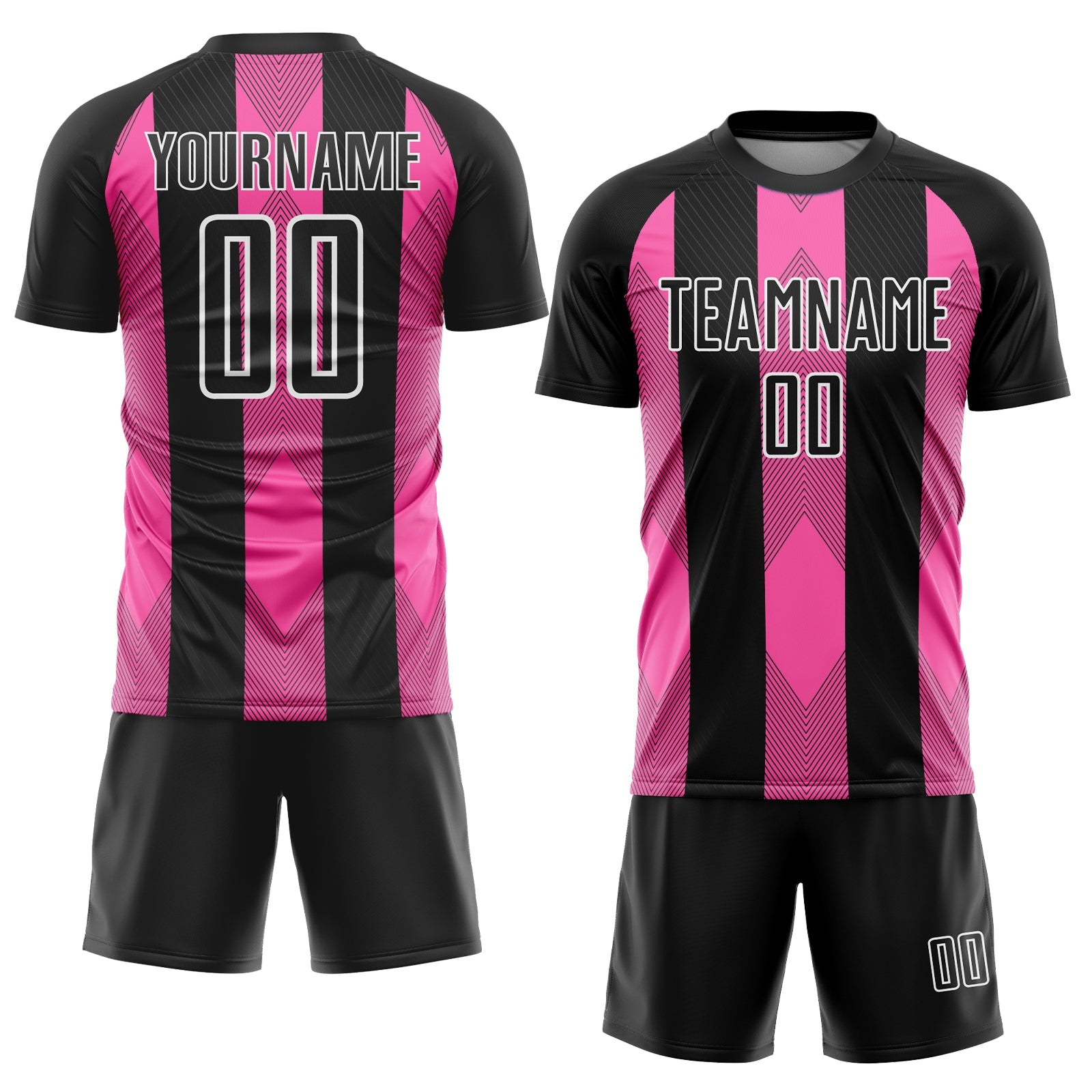 Custom Black Pink-White Line Sublimation Soccer Uniform Jersey view 2